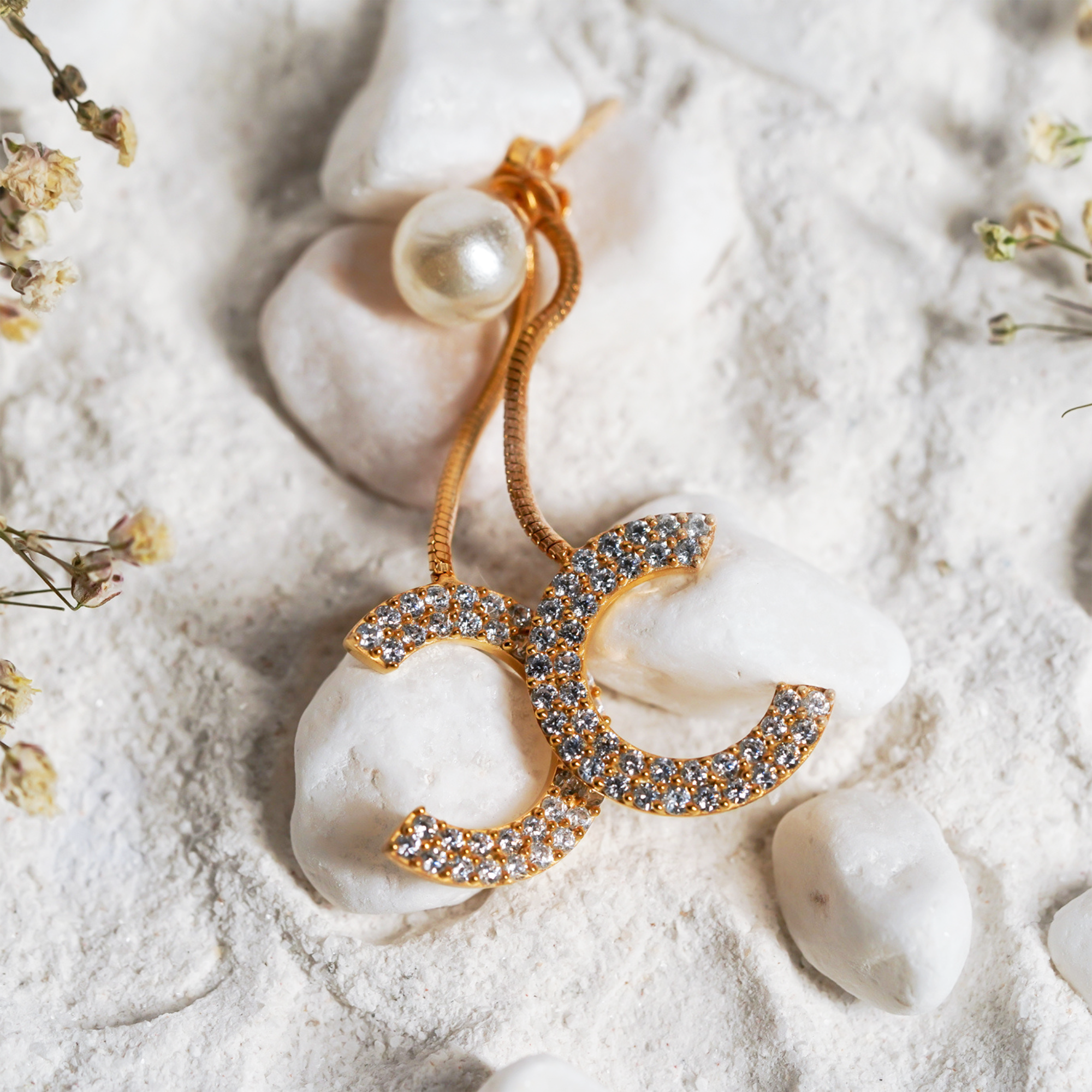 Pearl Drop C Chain Earrings