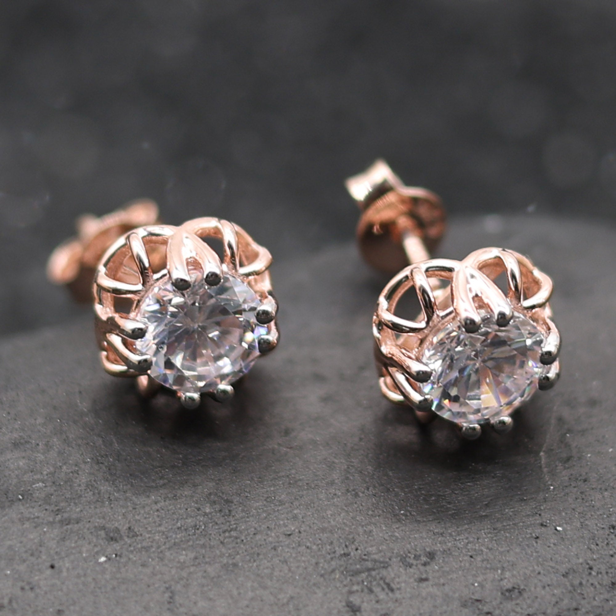 Rose Gold Solitaire Stud Earrings