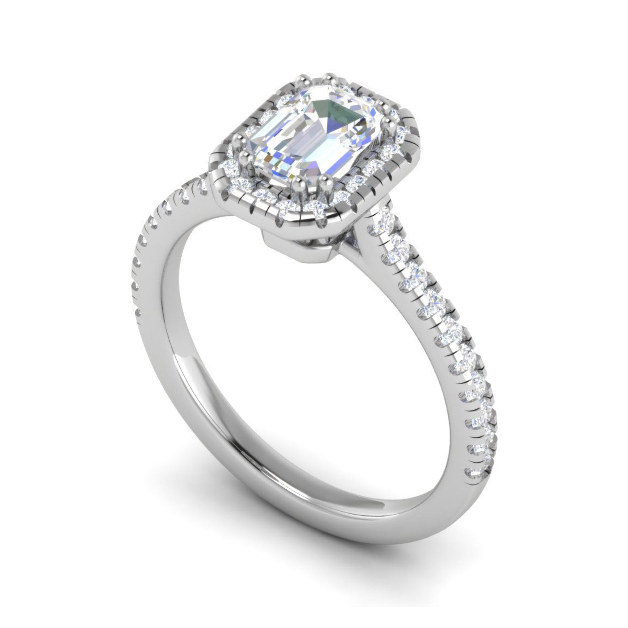 Emerald Cut Halo Solitaire Ring