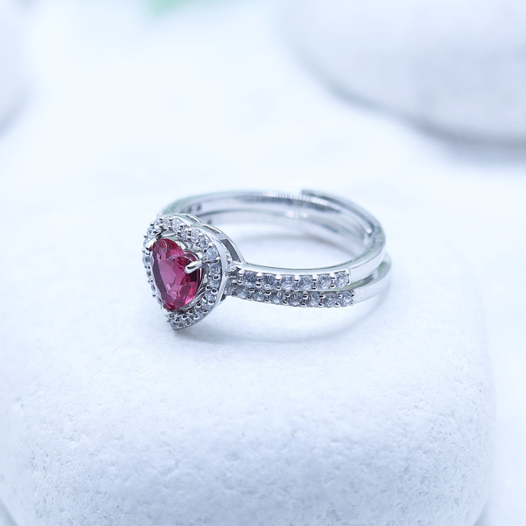 Ruby Heart Puzzle Ring Set