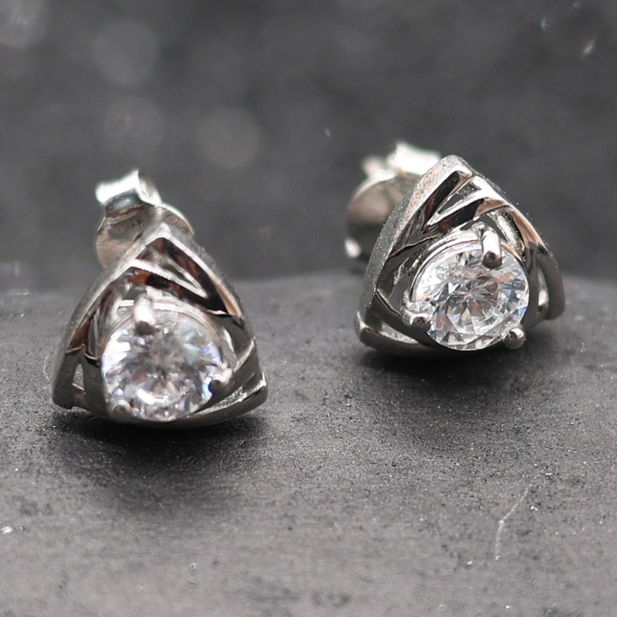 Modern Triangle Solitaire Stud Earrings