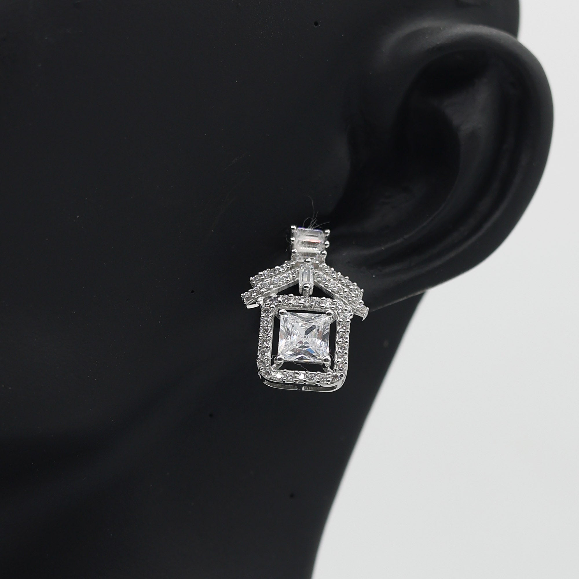 Square Halo Diamond Drop Earrings