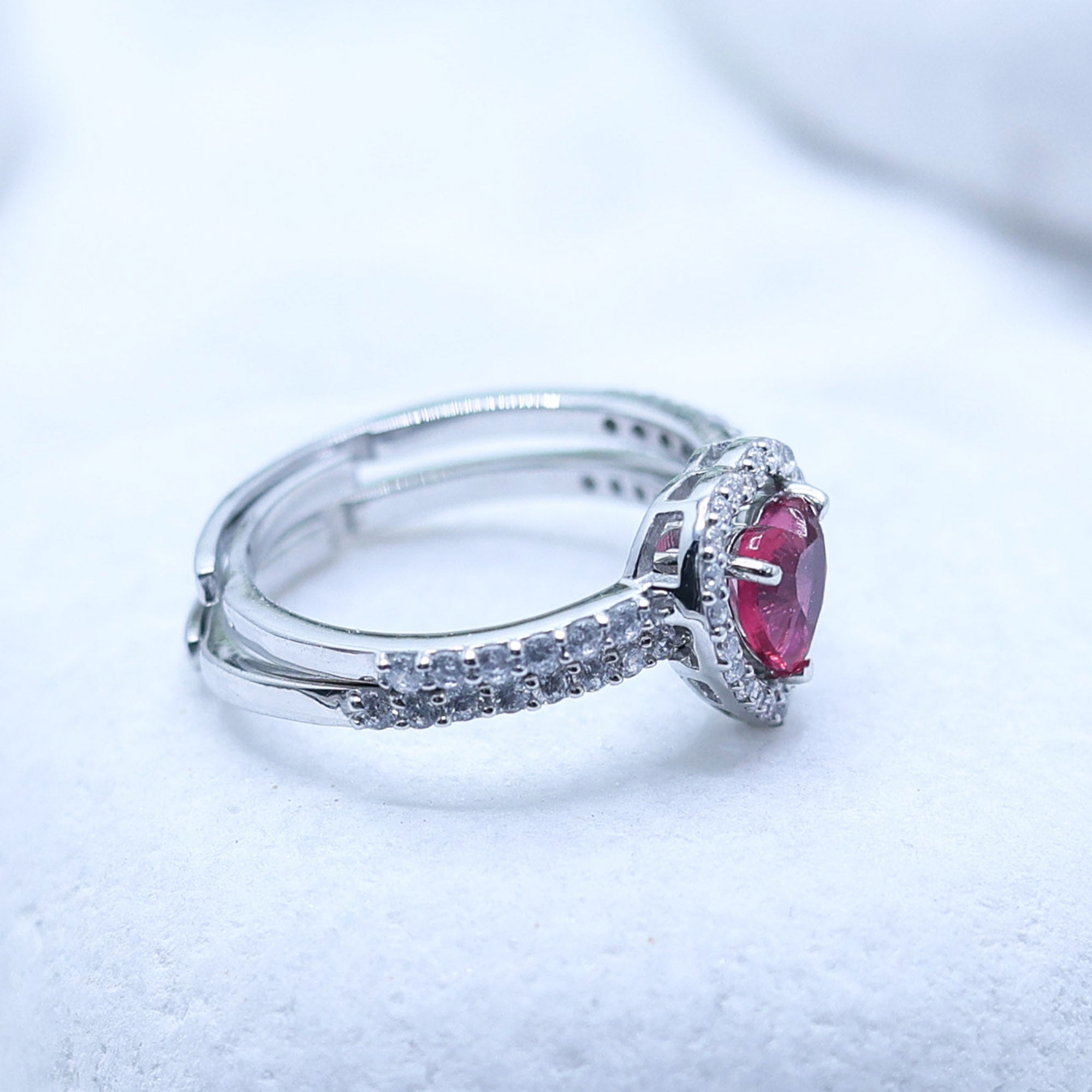 Ruby Heart Puzzle Ring Set