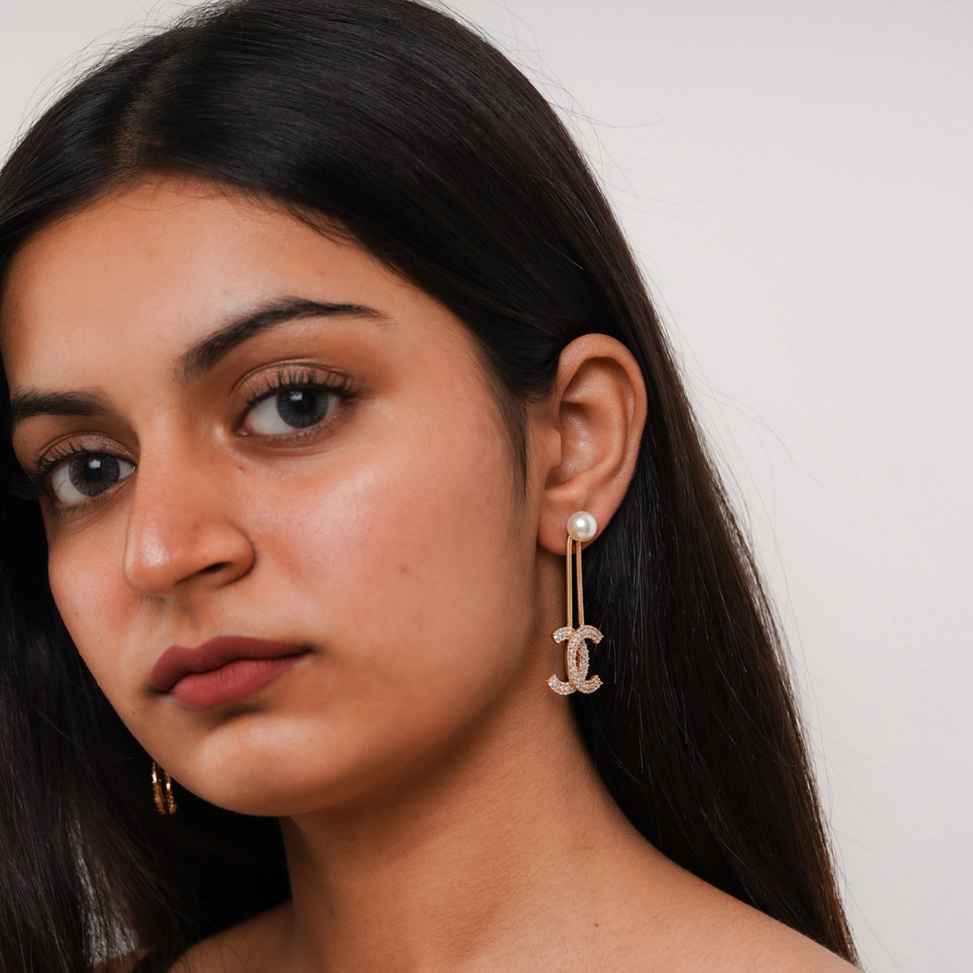 Pearl Drop C Chain Earrings