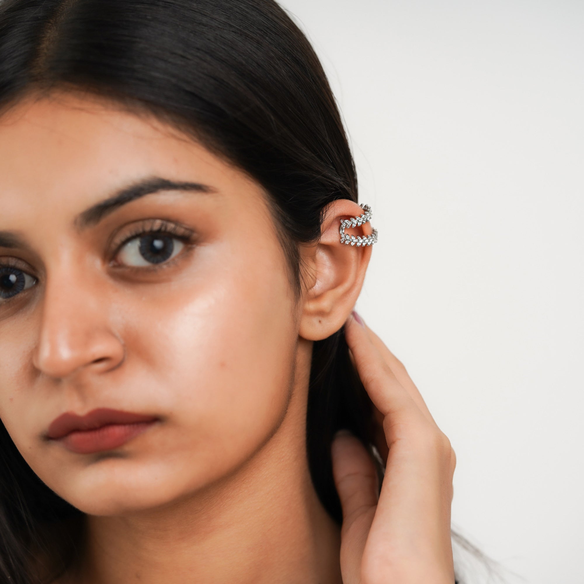 Leaf Cuff Earrings in Sterling Silver