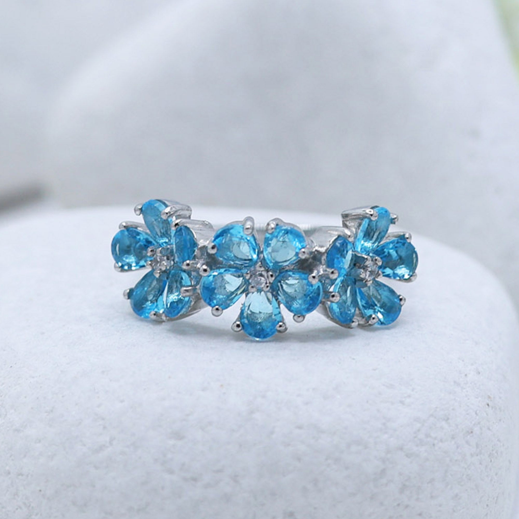 Blue Topaz Floral Ring