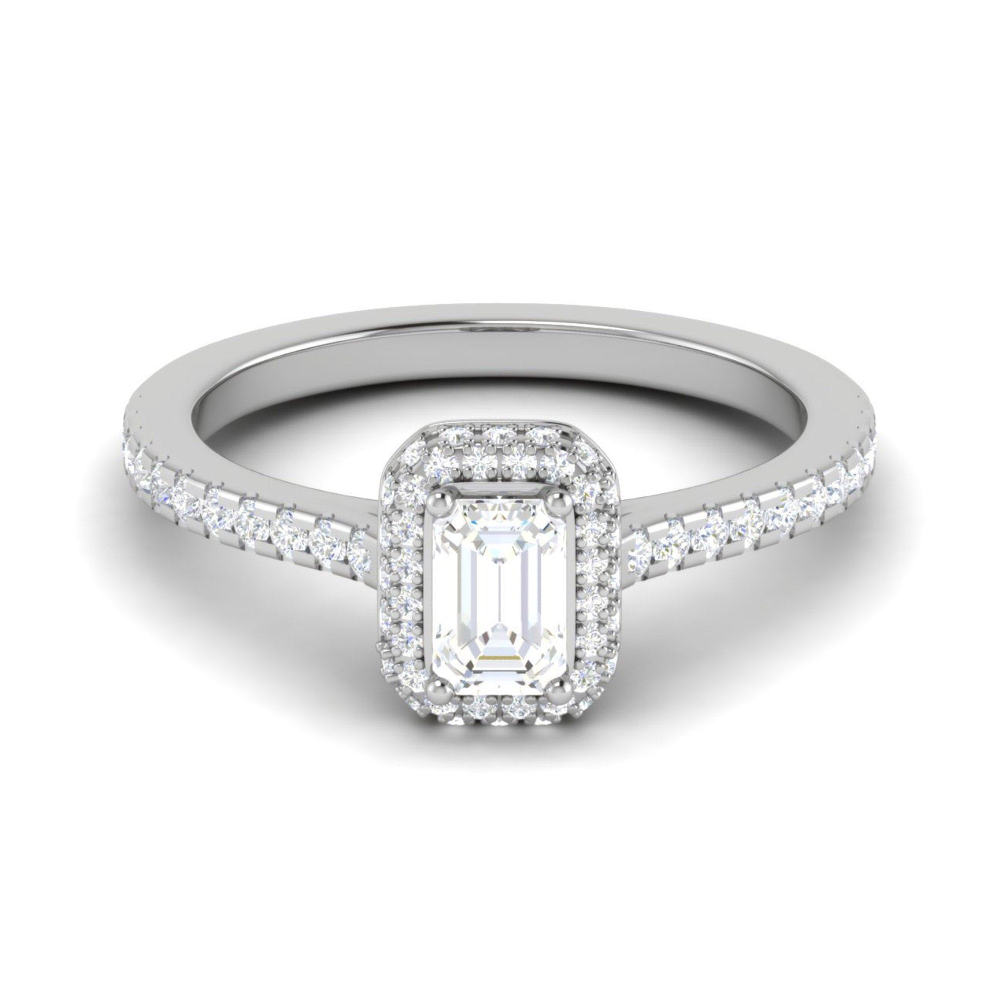 Emerald Cut Halo Adjustable Silver Ring