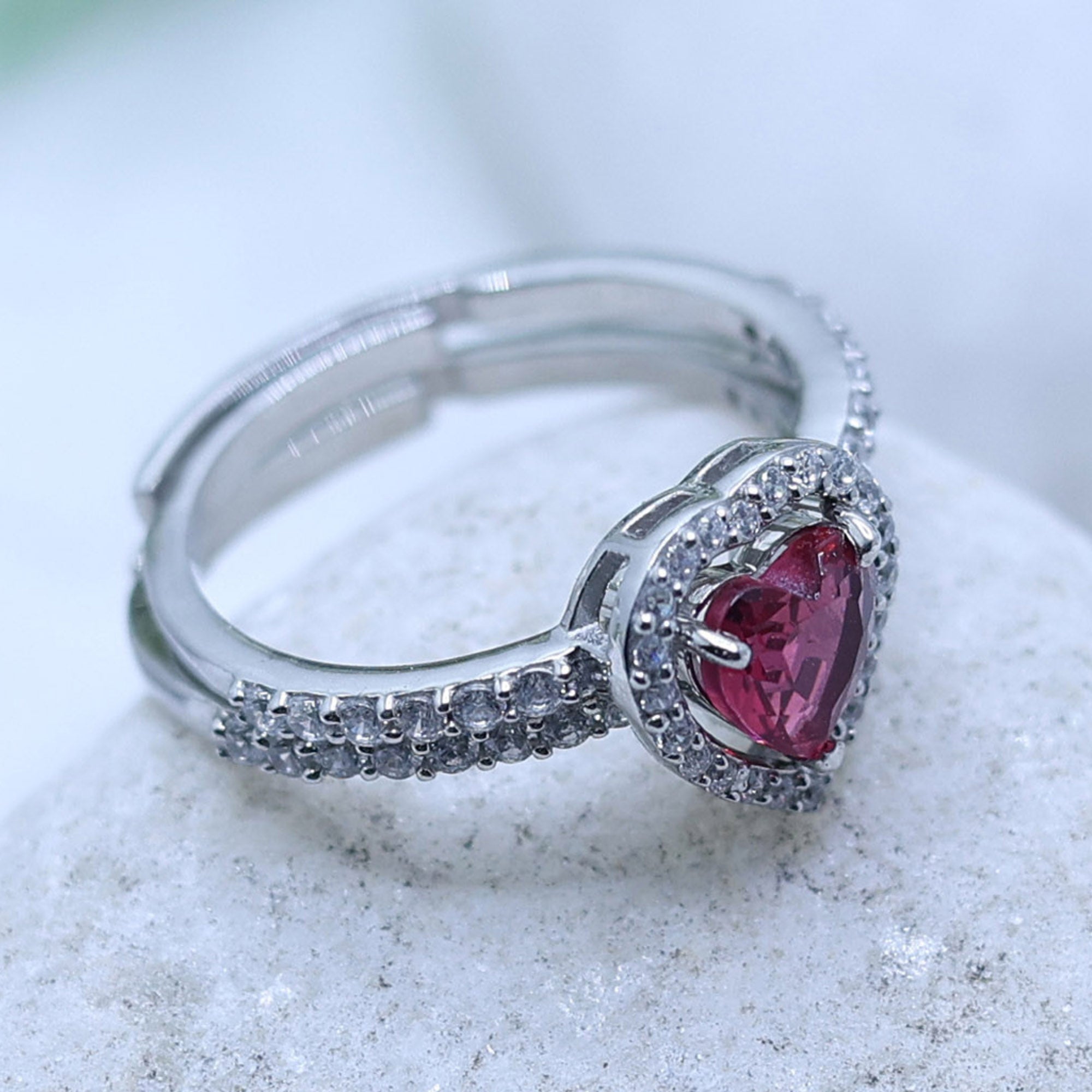 Ruby Heart Puzzle Ring Set