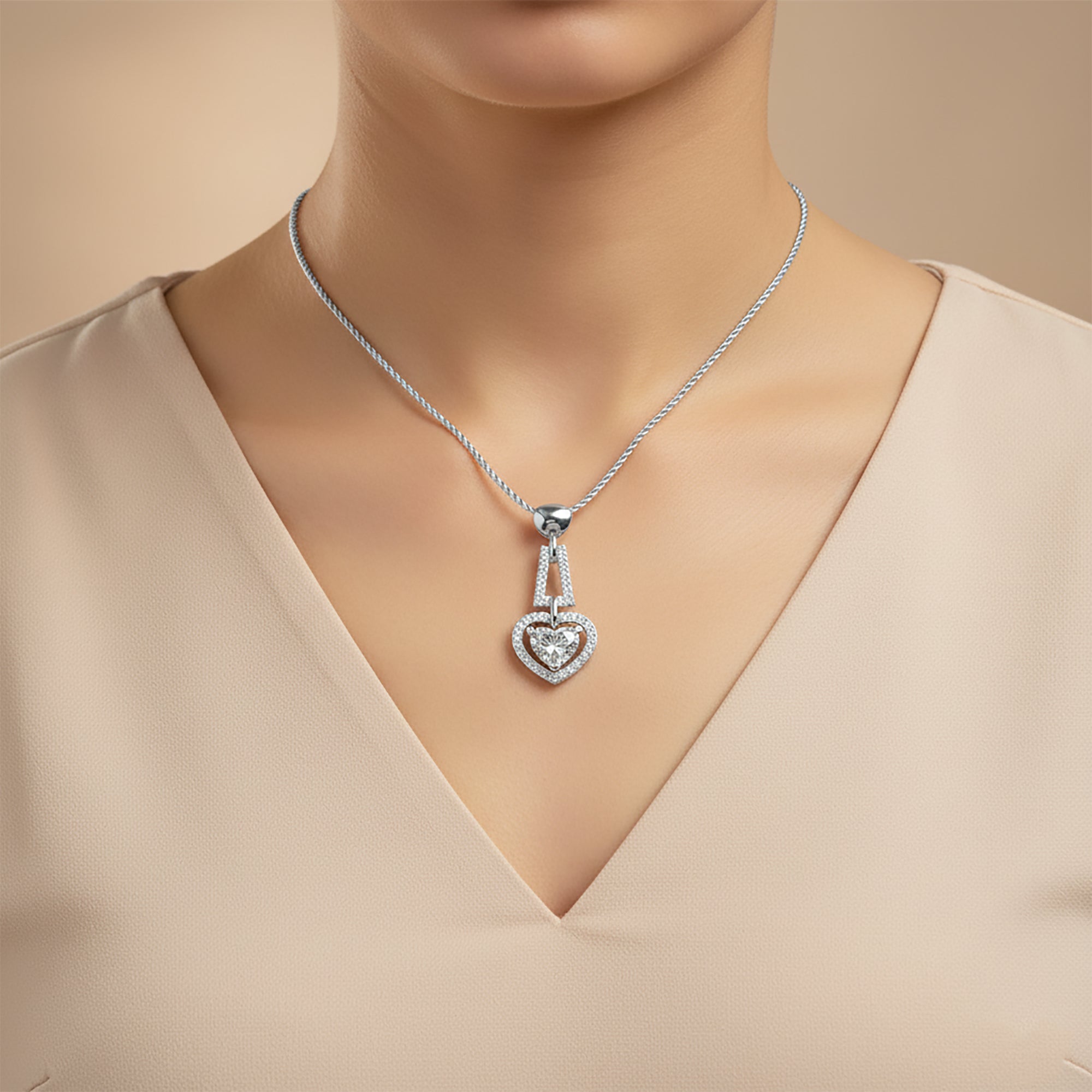 White Gold Dual Heart Pendant