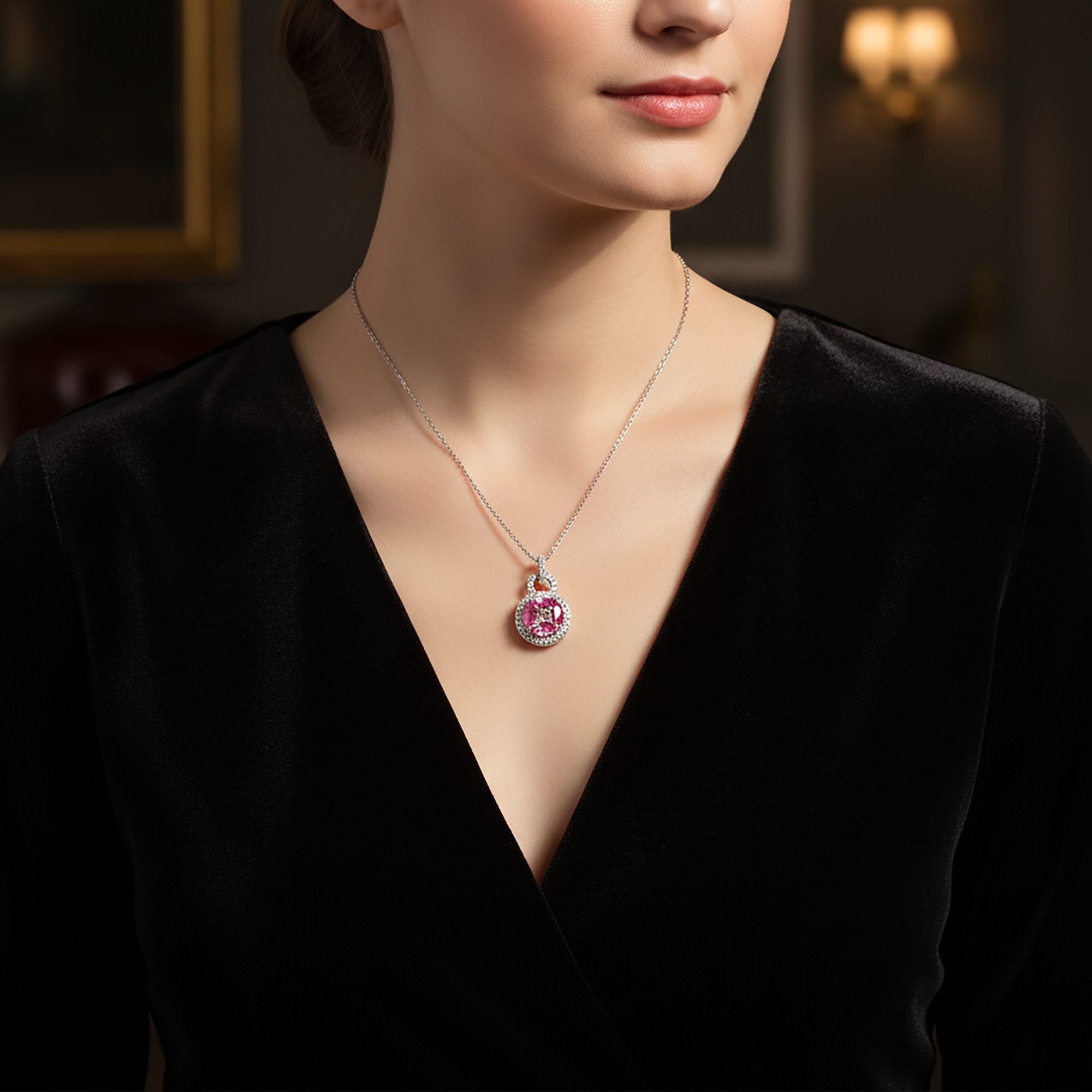 Ruby Halo Lock Pendant