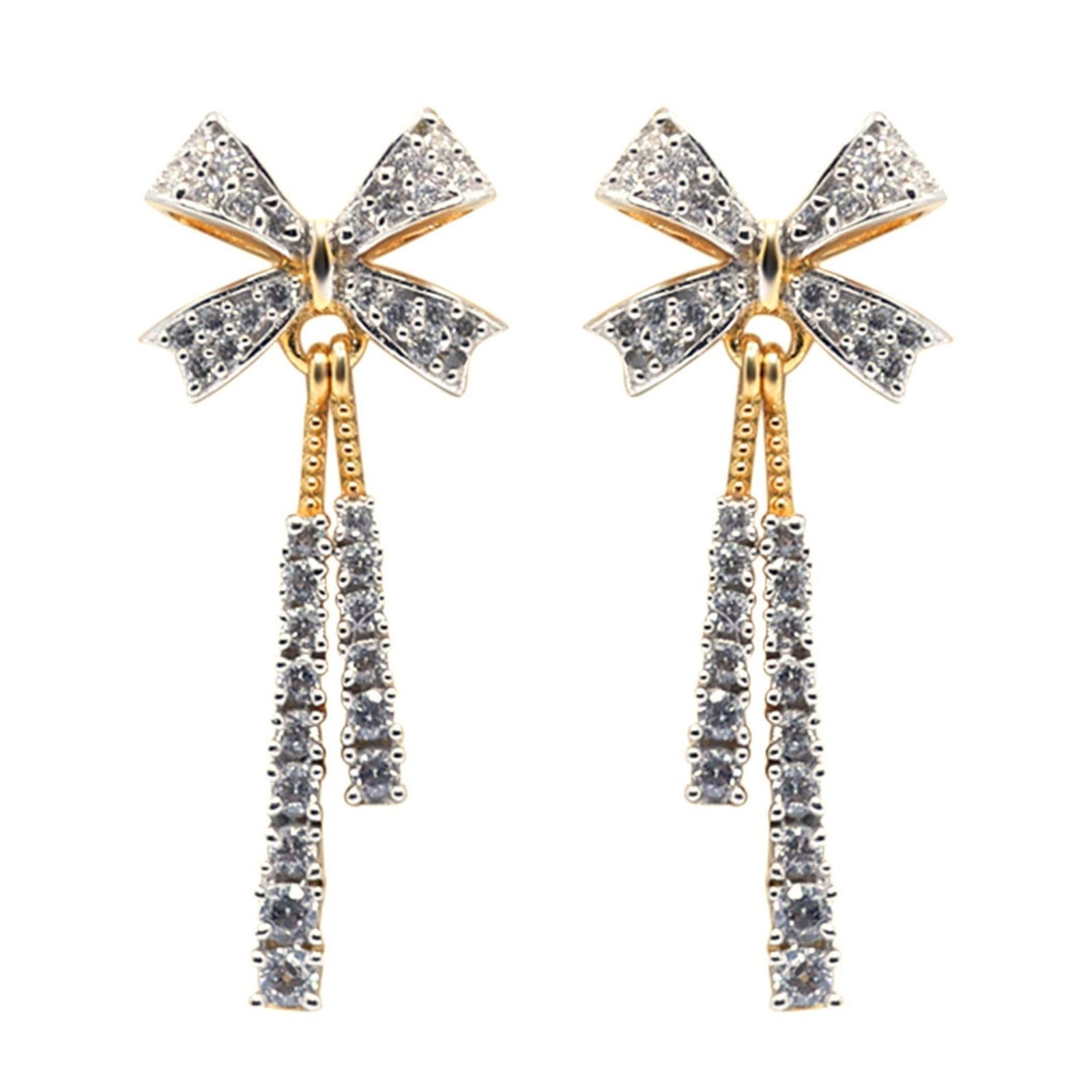 Silver Glittering Tassel Sophisticated Bowknot Yellow Gold Earring For Woman