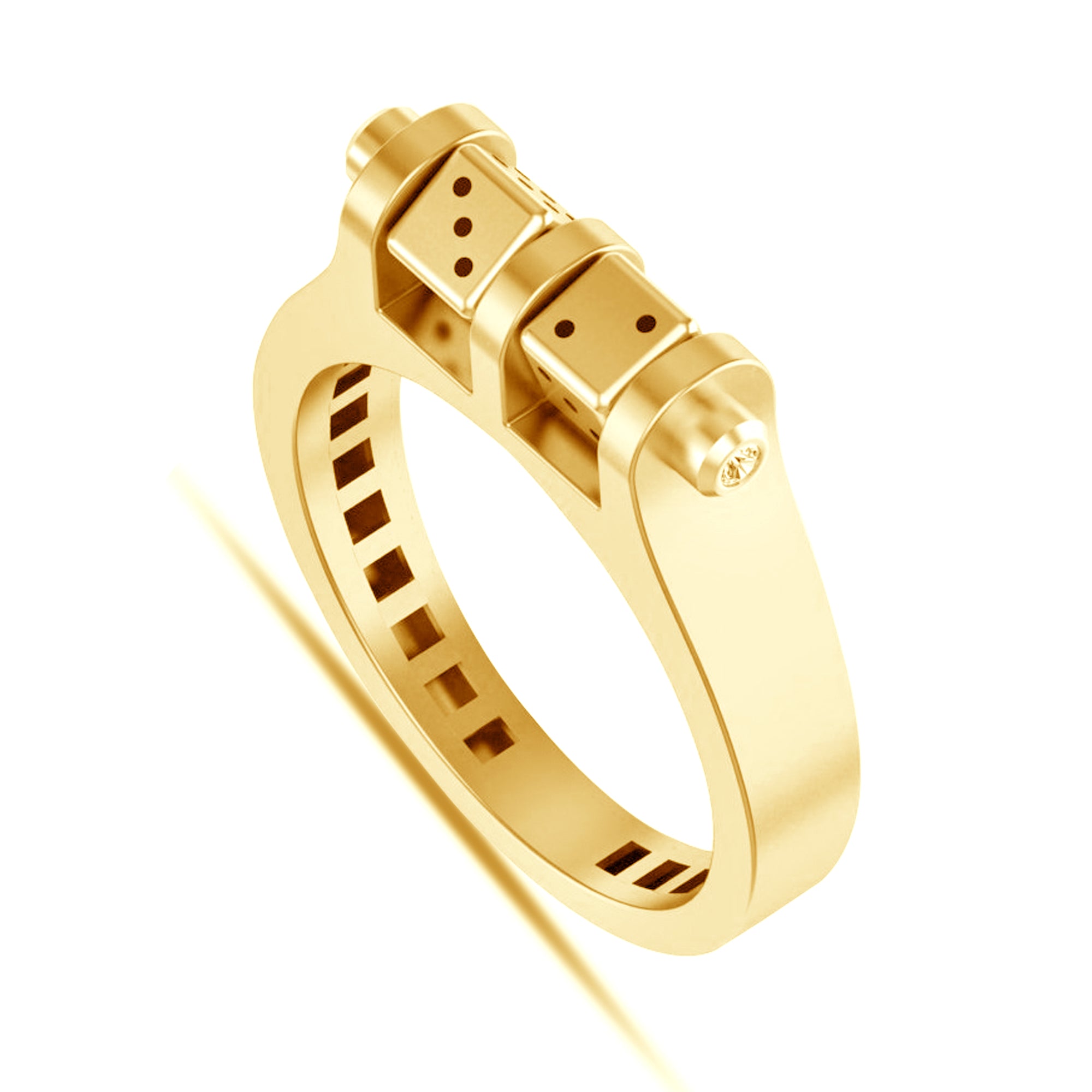 Bold Yellow Gold Plated Lucky Dice Ring