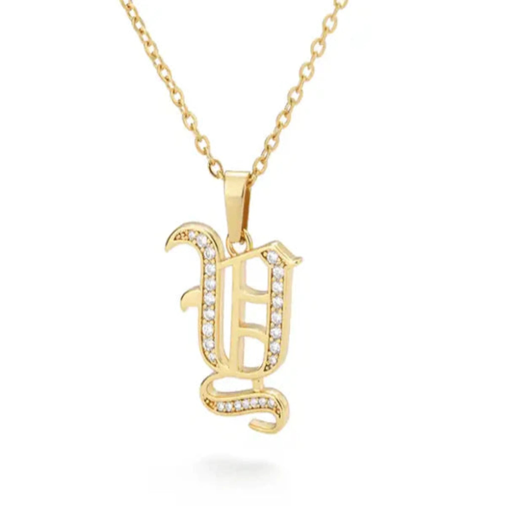 Yellow Gold Adjustable Silver Font Letter Pendant For Woman