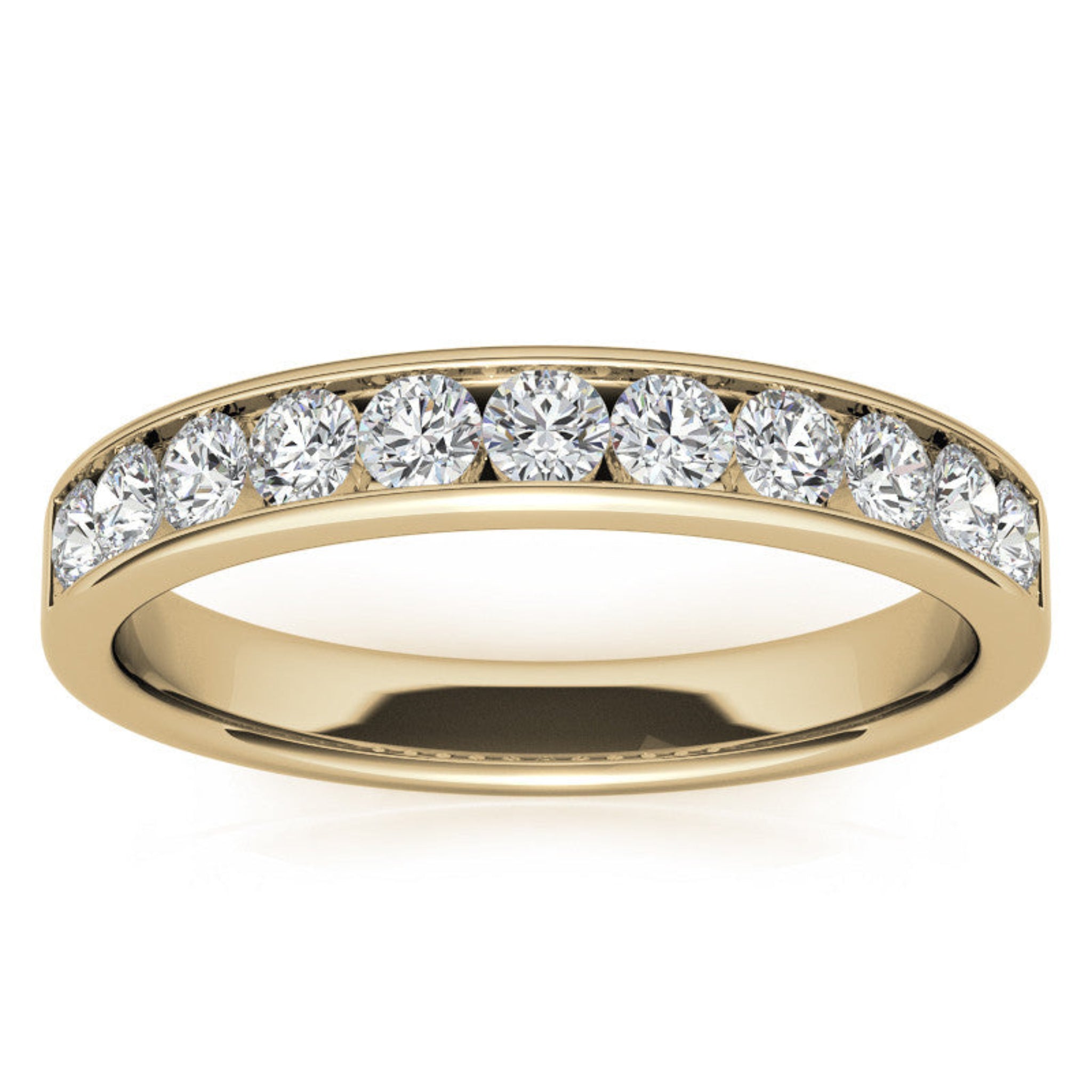 Yellow Gold Silver Sparkling Sleek Channel-Set Adjustable Round Diamond-Embedded Ring For Woman