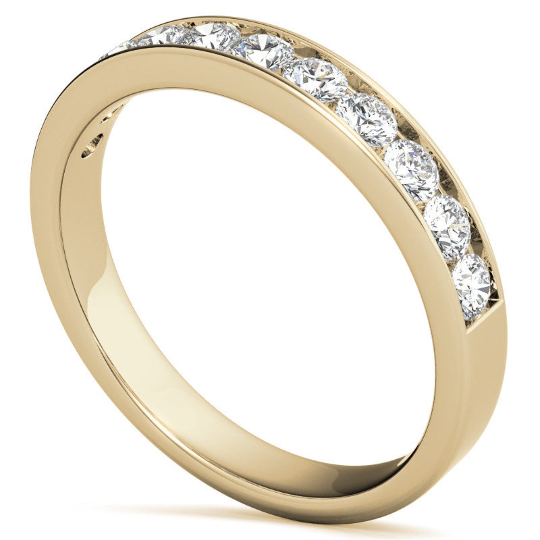 Yellow Gold Silver Sparkling Sleek Channel-Set Adjustable Round Diamond-Embedded Ring For Woman