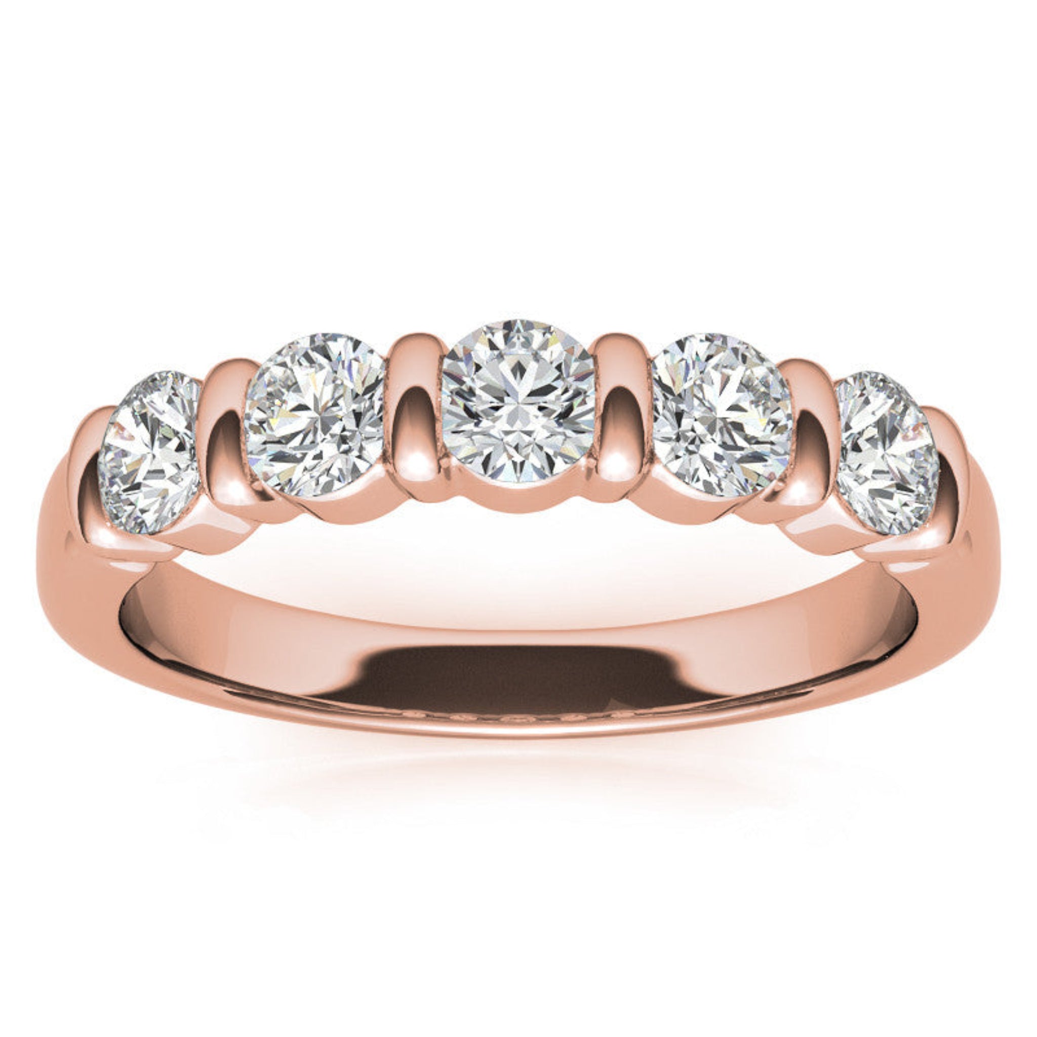 Adjustable Sterling Silver Beautiful And Elegant Five-Stone Round Diamond Rose Gold Band For Women