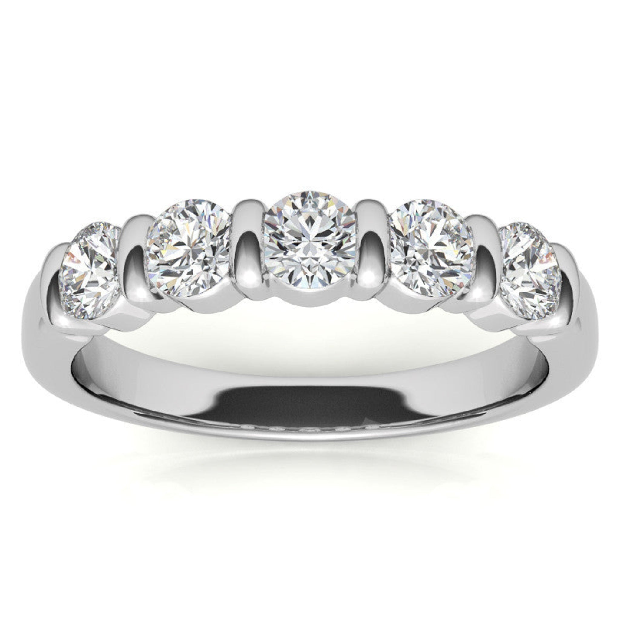 Adjustable Sterling Silver Beautiful And Elegant Five-Stone Round Diamond White Gold Band For Women