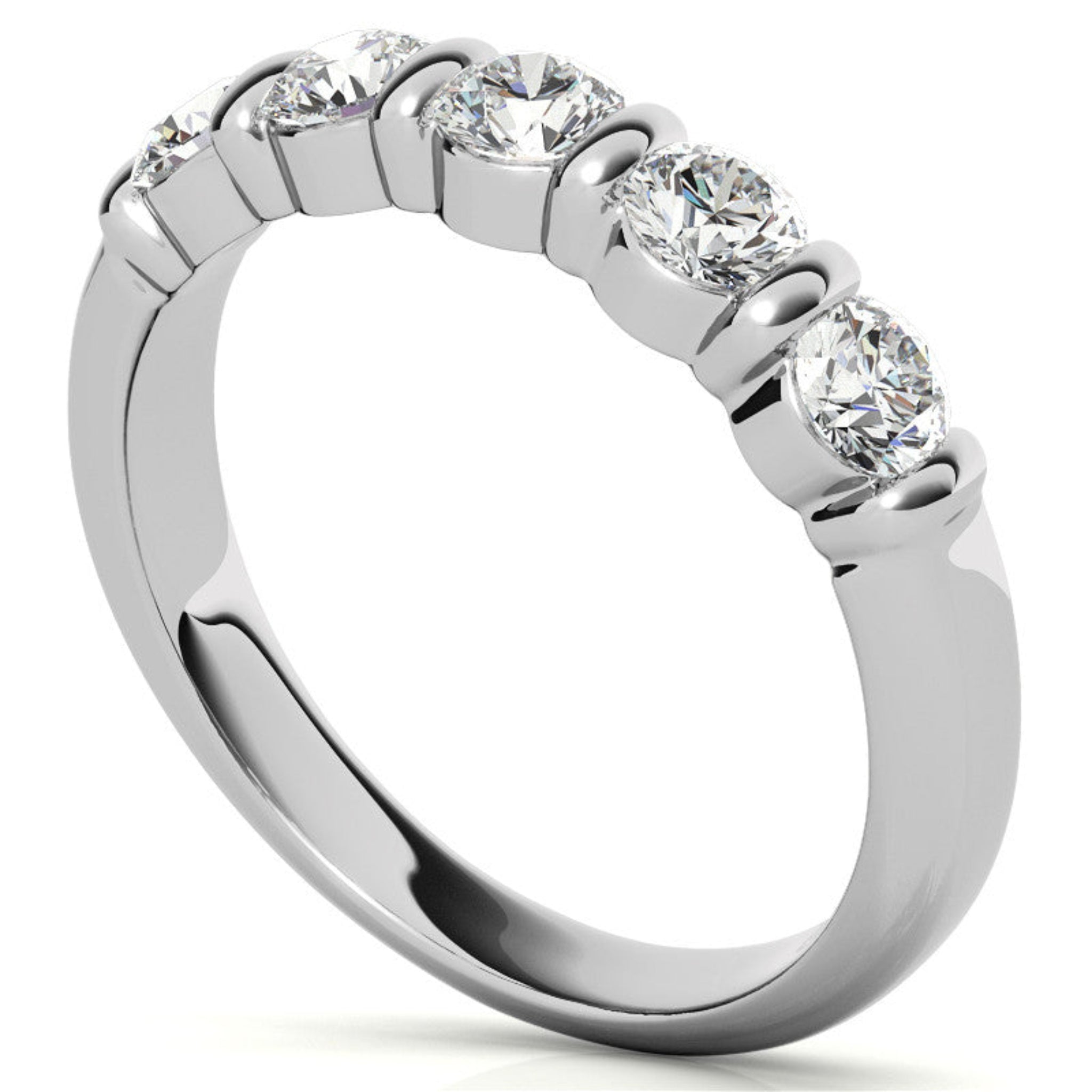 Adjustable Sterling Silver Beautiful And Elegant Five-Stone Round Diamond White Gold Band For Women