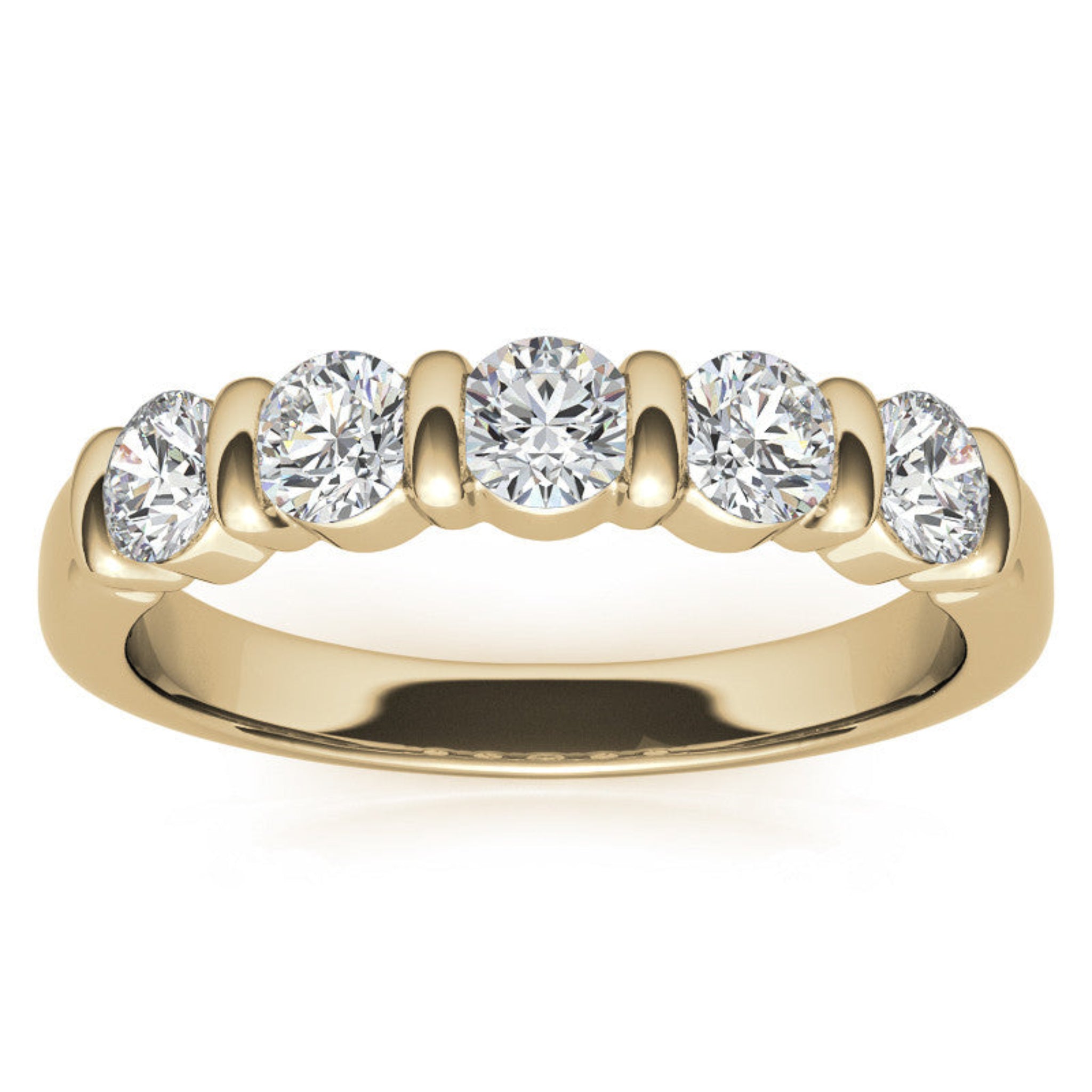 Adjustable Sterling Silver Beautiful And Elegant Five-Stone Round Diamond Yellow Gold Band For Women