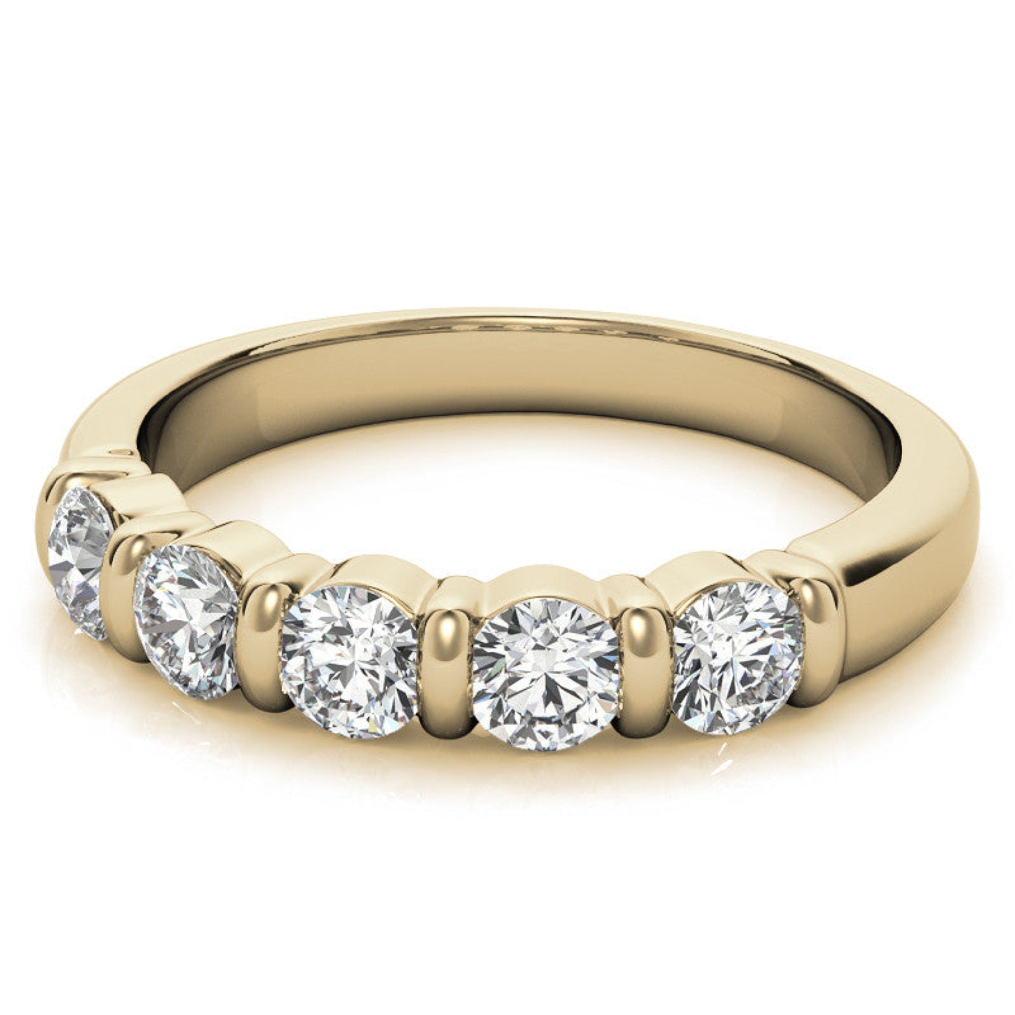 Adjustable Sterling Silver Beautiful And Elegant Five-Stone Round Diamond Yellow Gold Band For Women