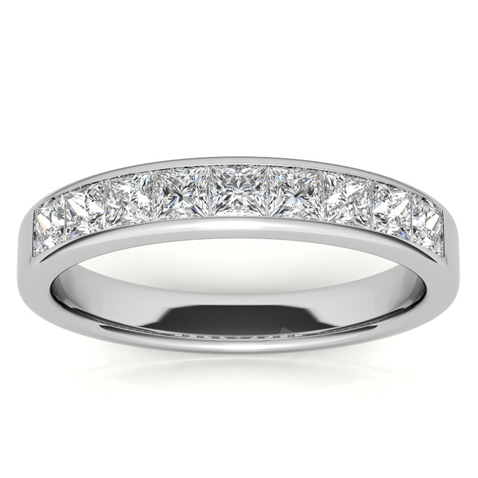 White Gold Silver Sleek Channel-Set Adjustable Princess-Cut Ring For Woman
