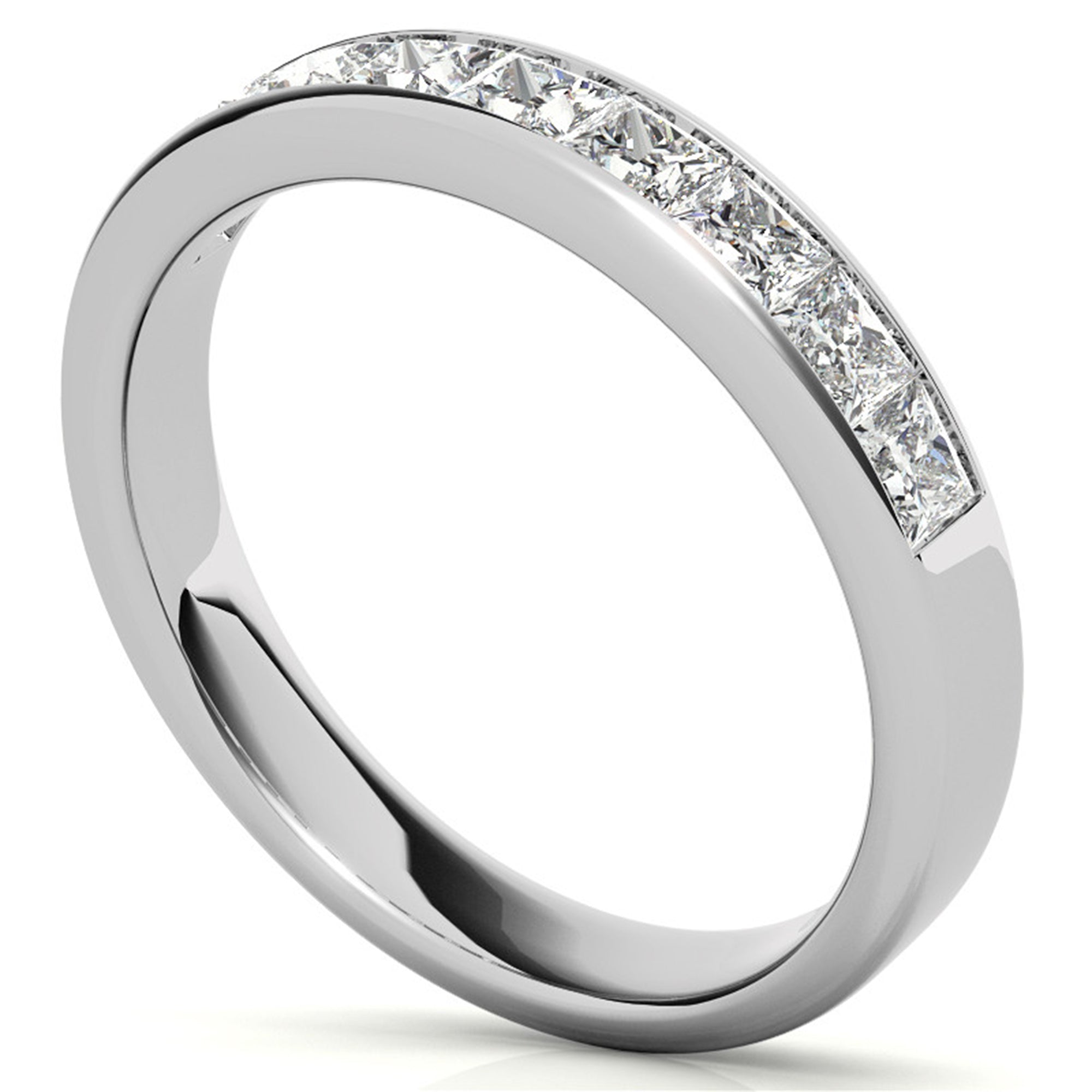 White Gold Silver Sleek Channel-Set Adjustable Princess-Cut Ring For Woman