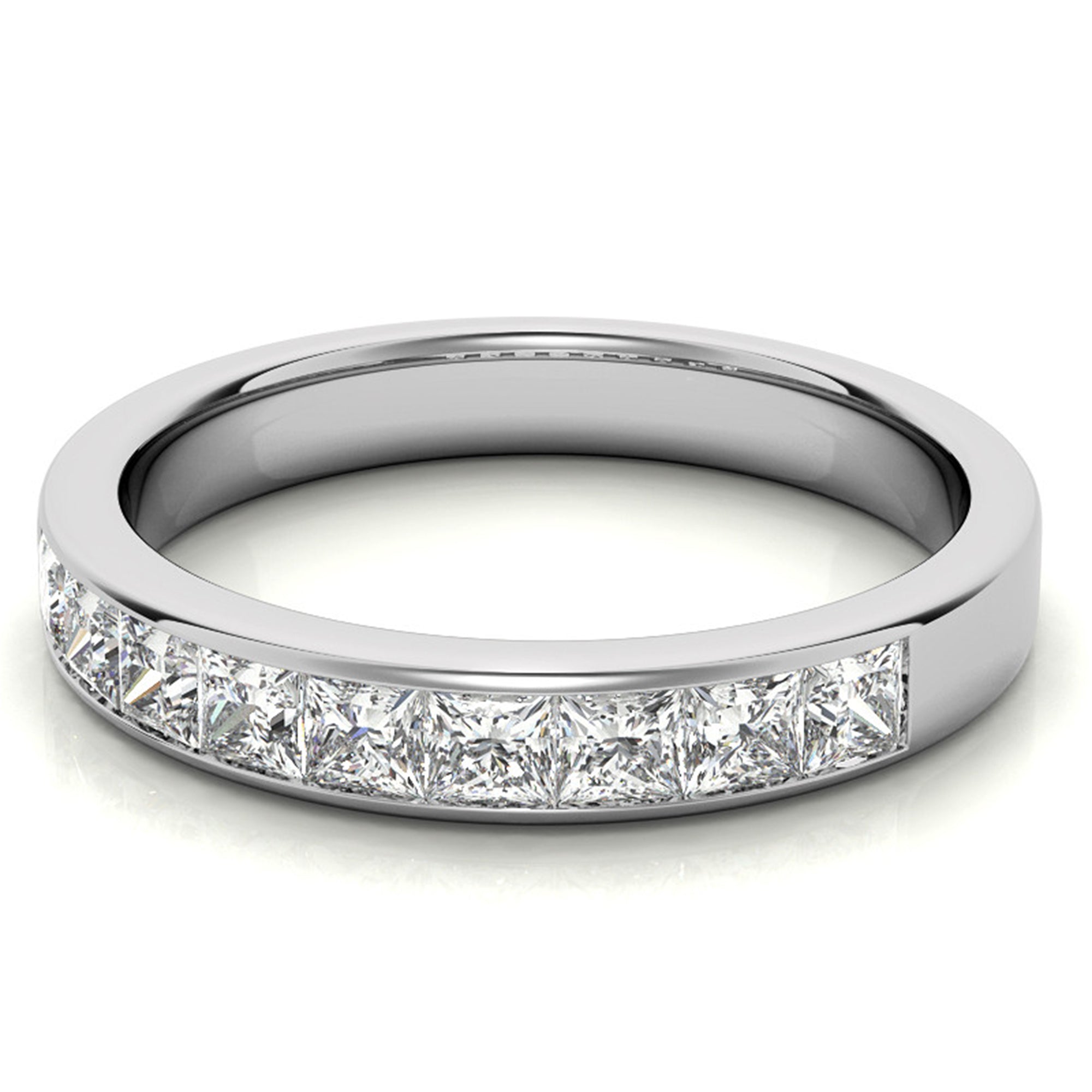 White Gold Silver Sleek Channel-Set Adjustable Princess-Cut Ring For Woman