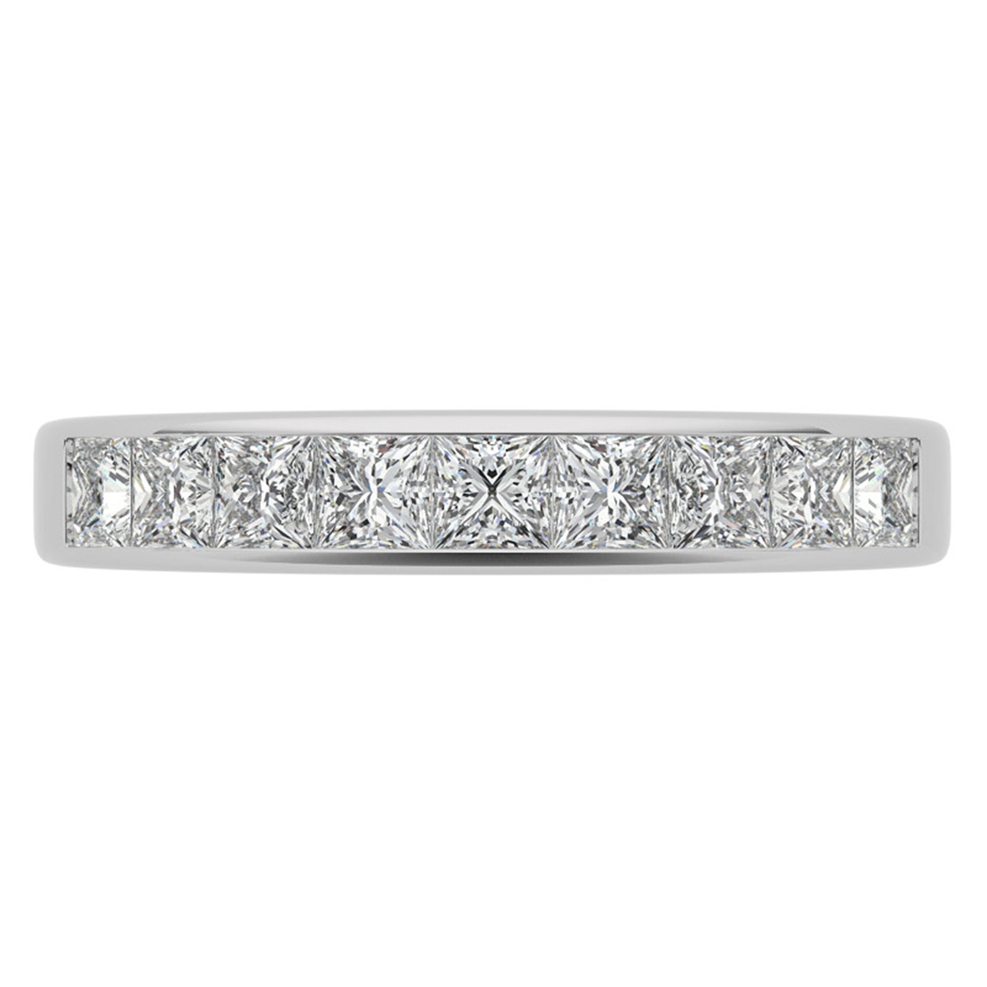 White Gold Silver Sleek Channel-Set Adjustable Princess-Cut Ring For Woman