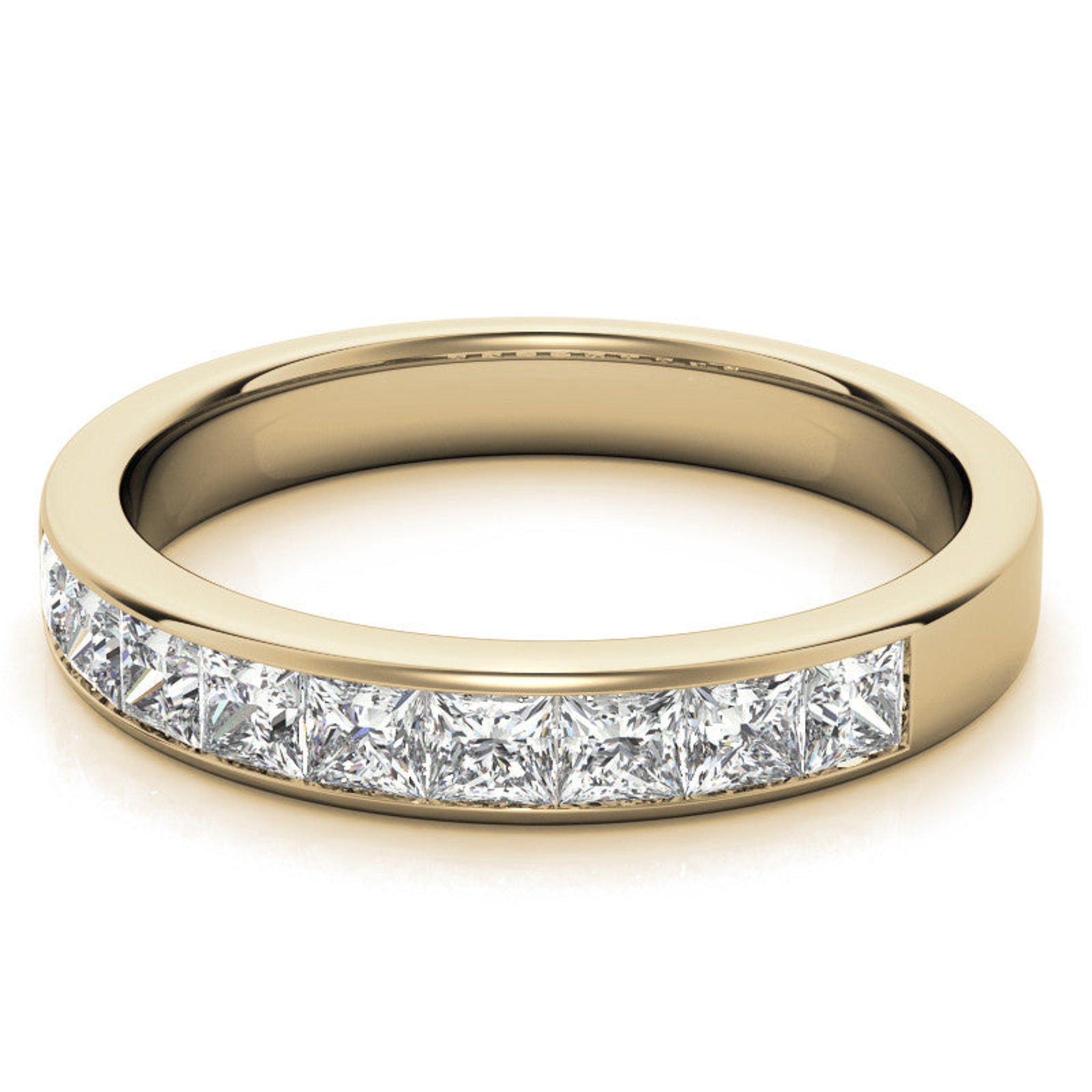 Yellow Gold Silver Classic Thin Channel-Set Adjustable Princess-Cut Ring For Woman