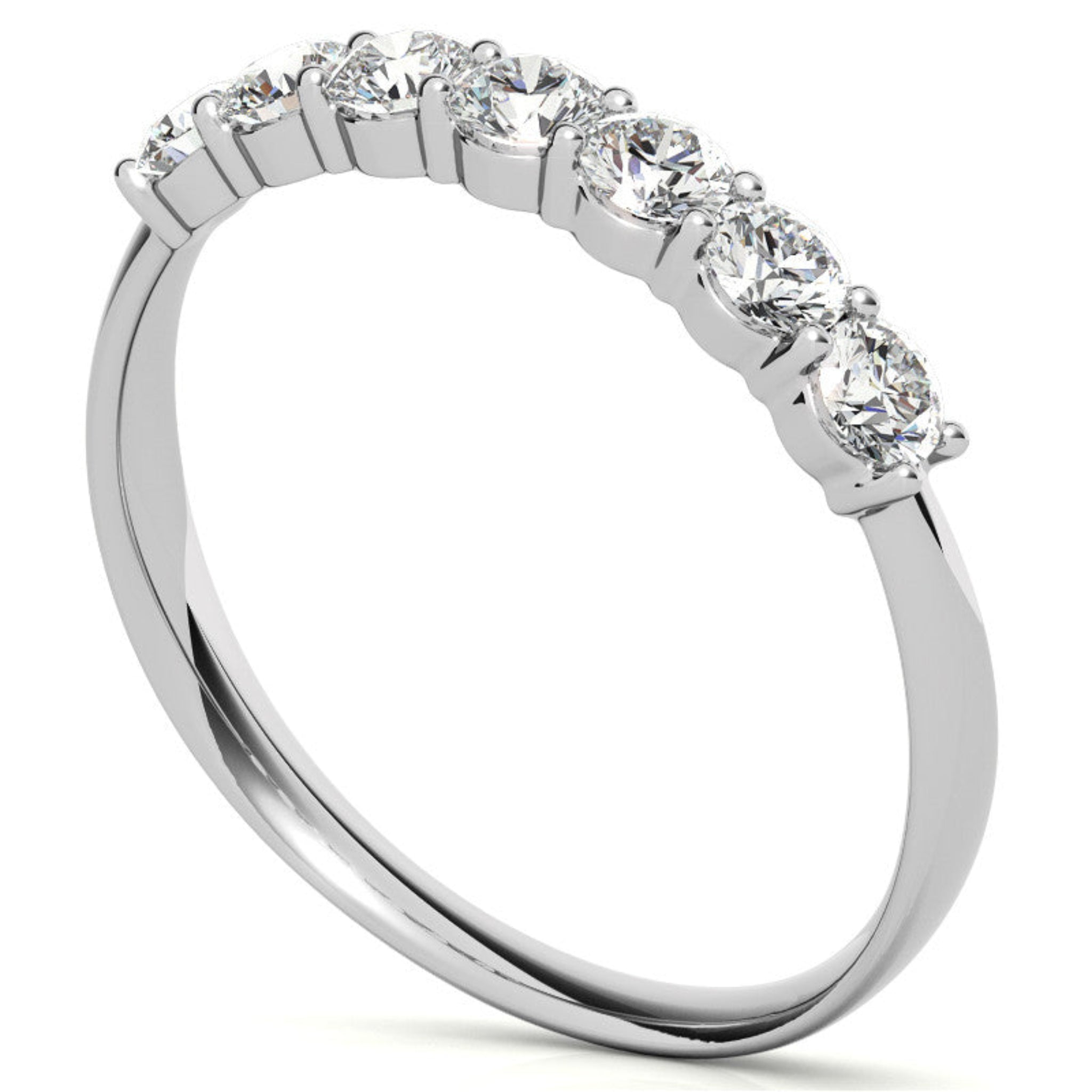 White Gold Silver Multi-Diamonds Prong-Set Adjustable Semi-Eternity Ring for Women