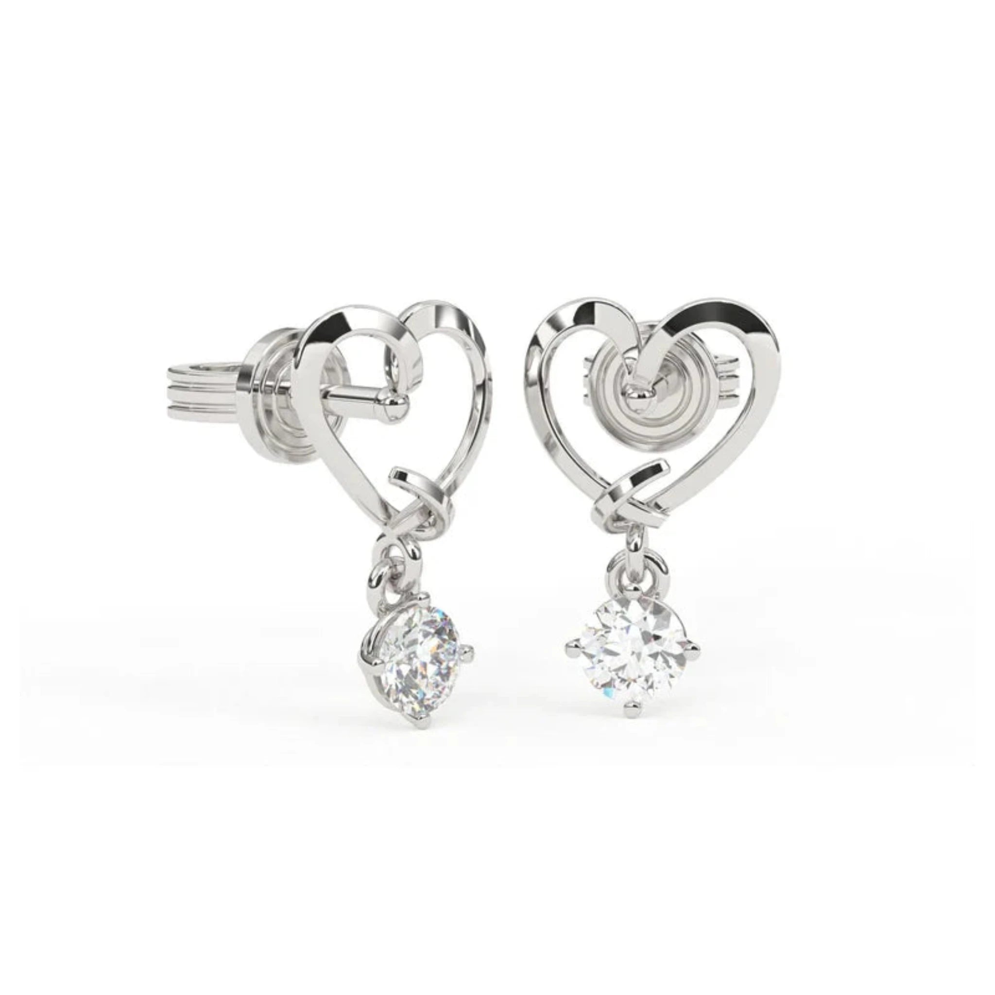 White Gold Adjustable Silver Brilliant Zirconia Heart Drop Stud Earring For Woman