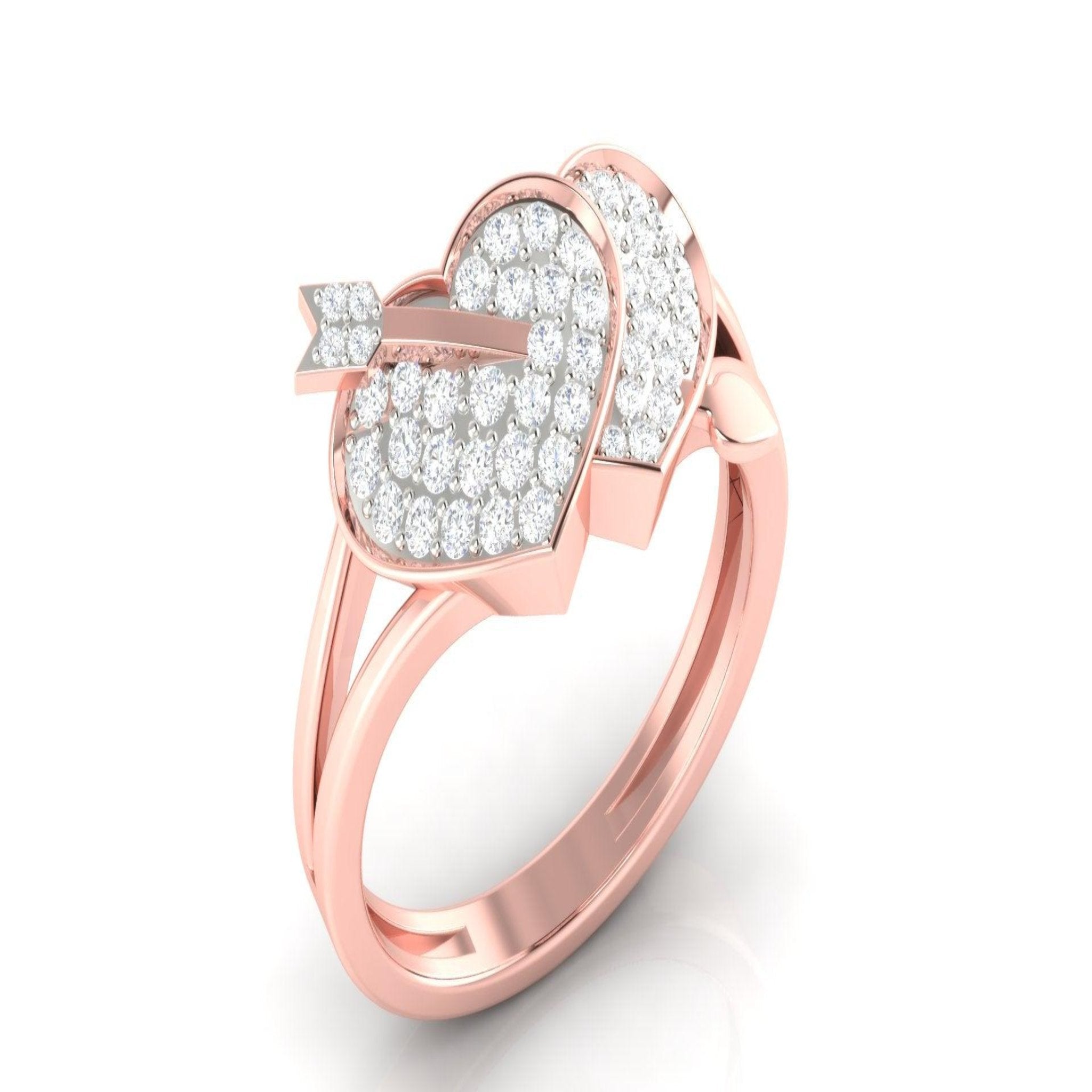 Dual Heart Rose Gold Silver Adjustable Cupid's Arrow Band For Women