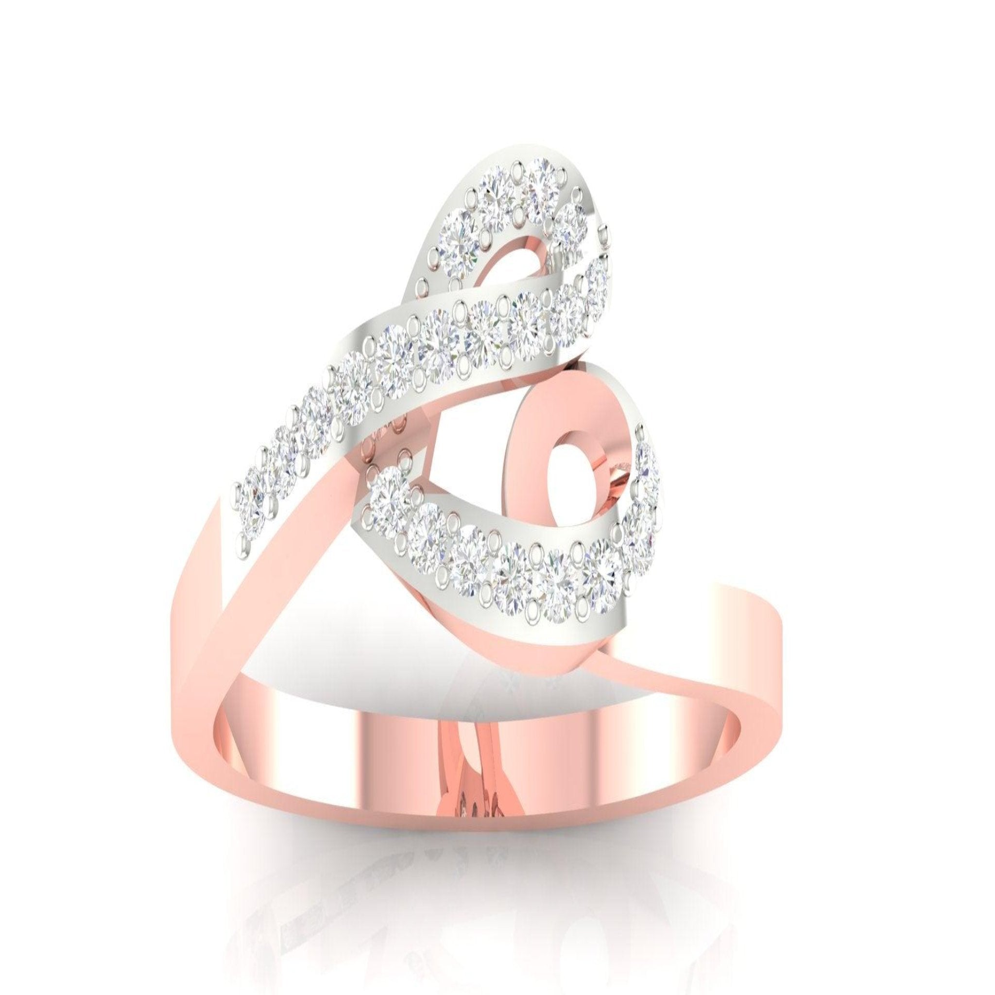 Abstract Heart Rose Gold Silver Adjustable Sparkling Ring For Women