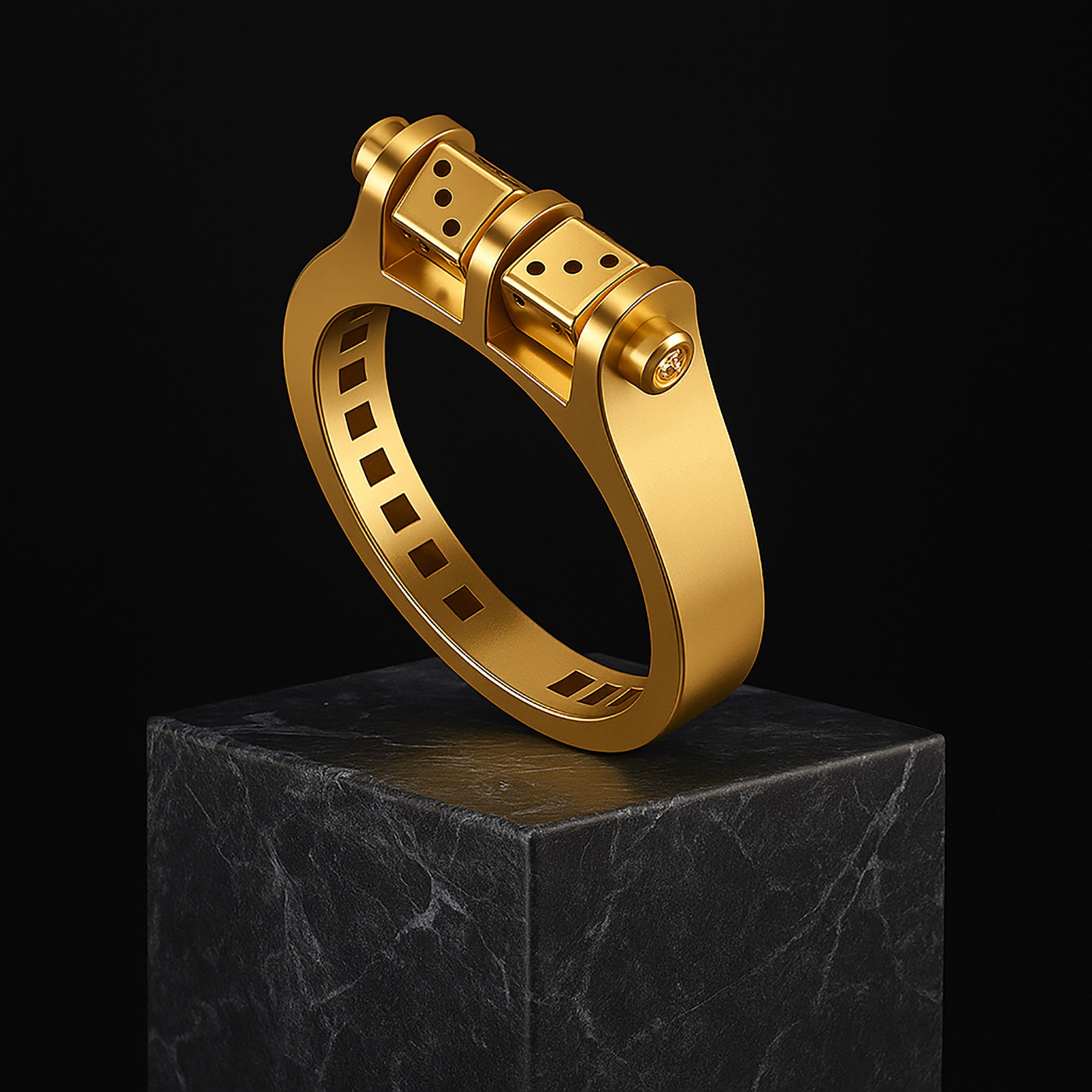 Bold Yellow Gold Plated Lucky Dice Ring