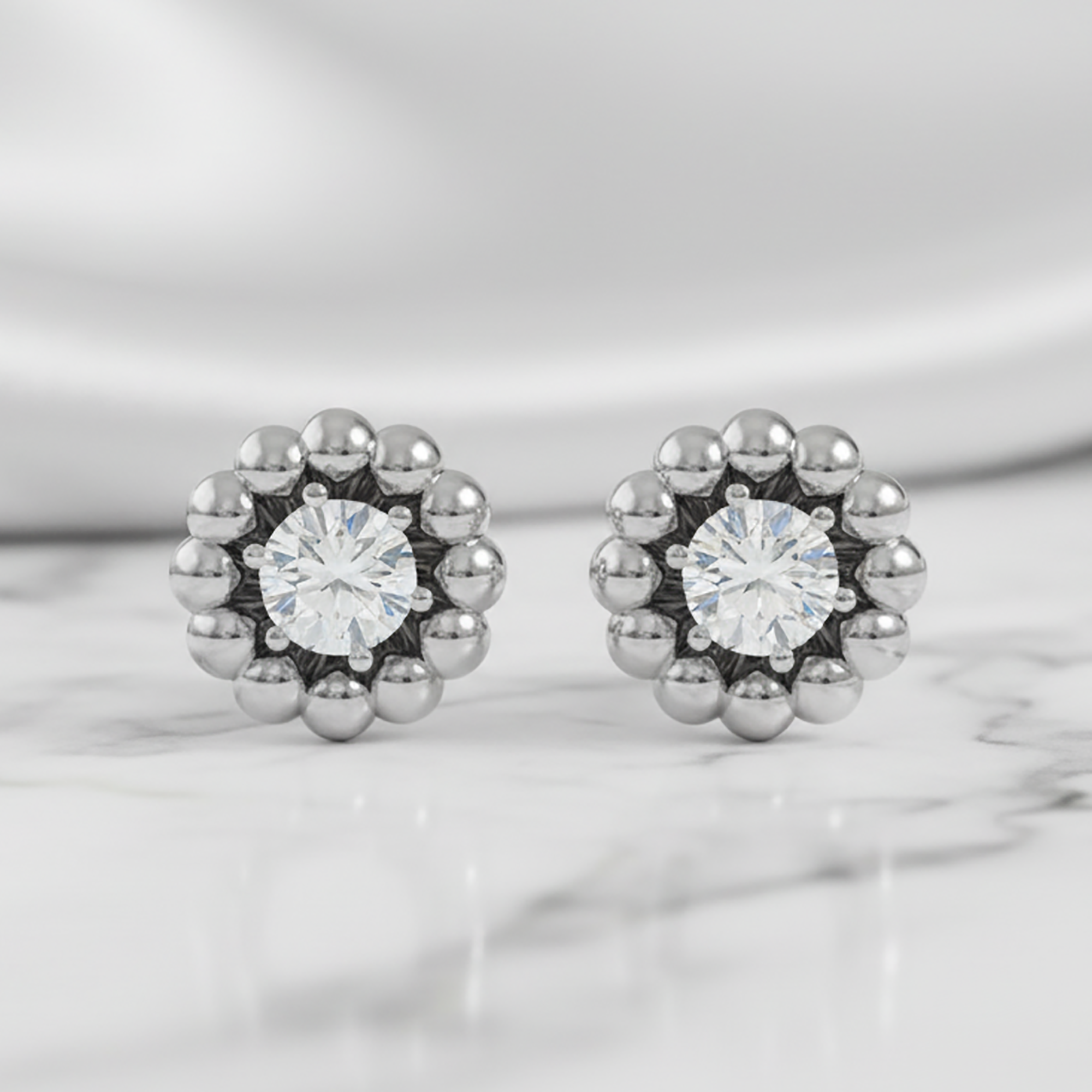 Sparkling Flower Halo Solitaire Studs