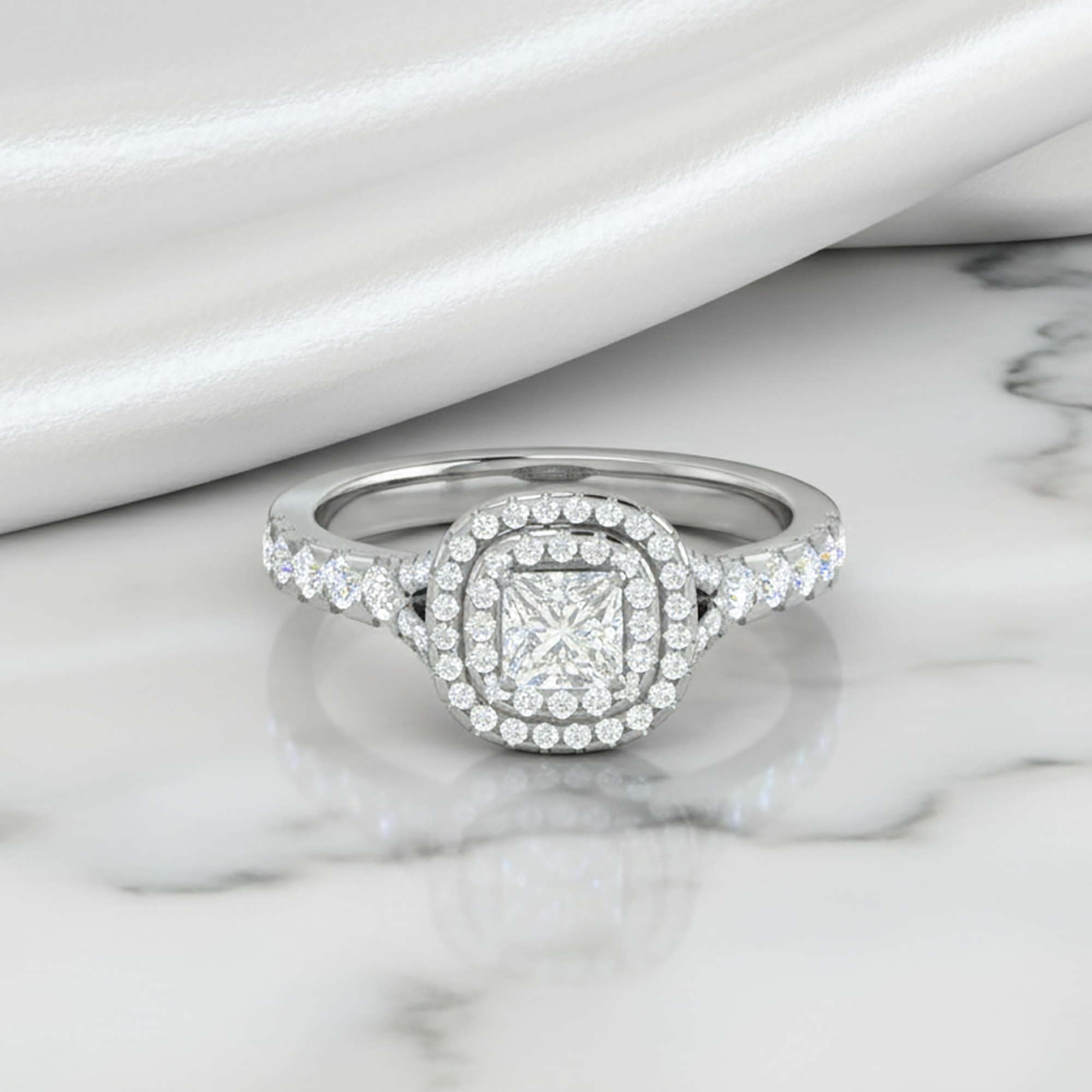 Princess Cut Double Halo Ring