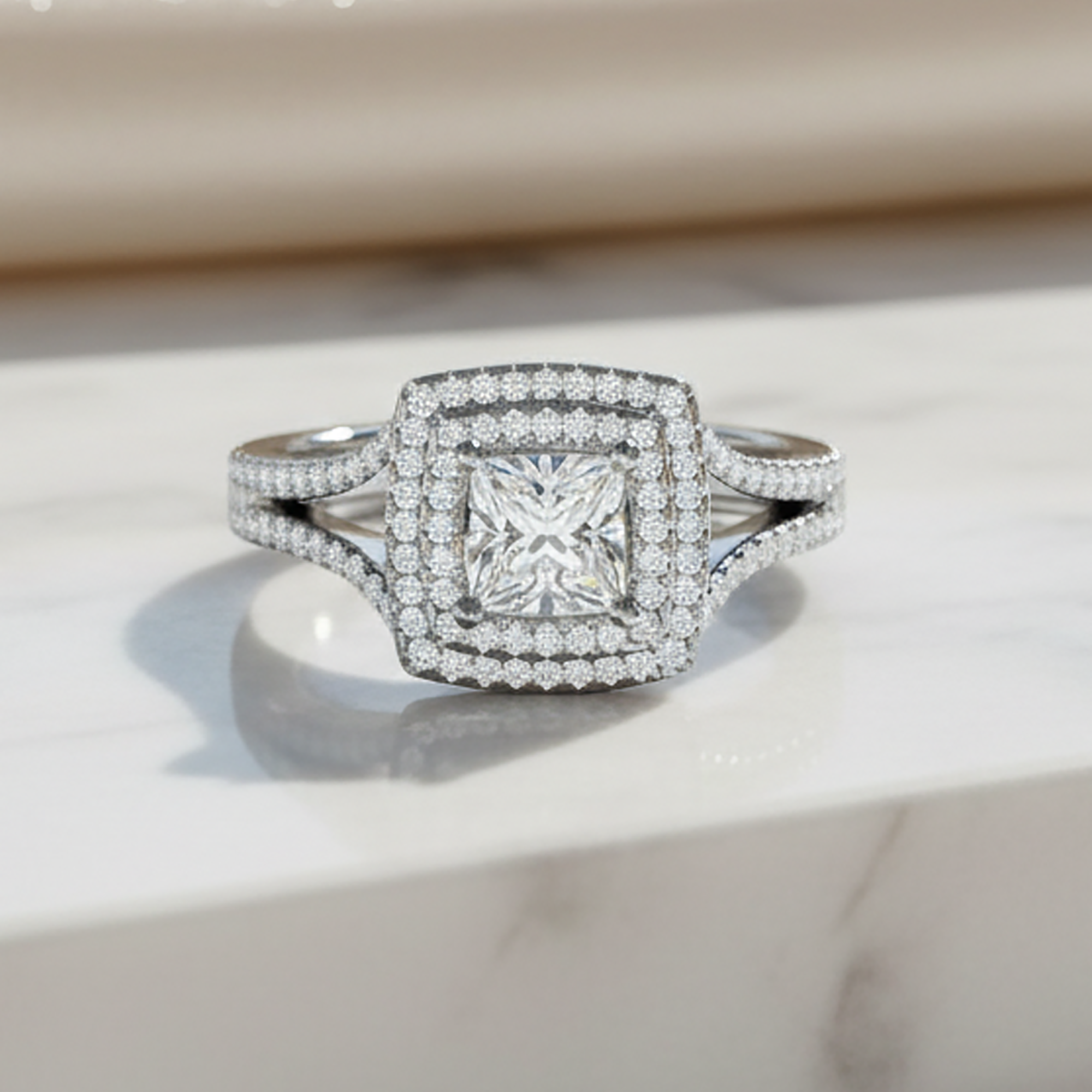 Split Shank Halo Engagement Ring