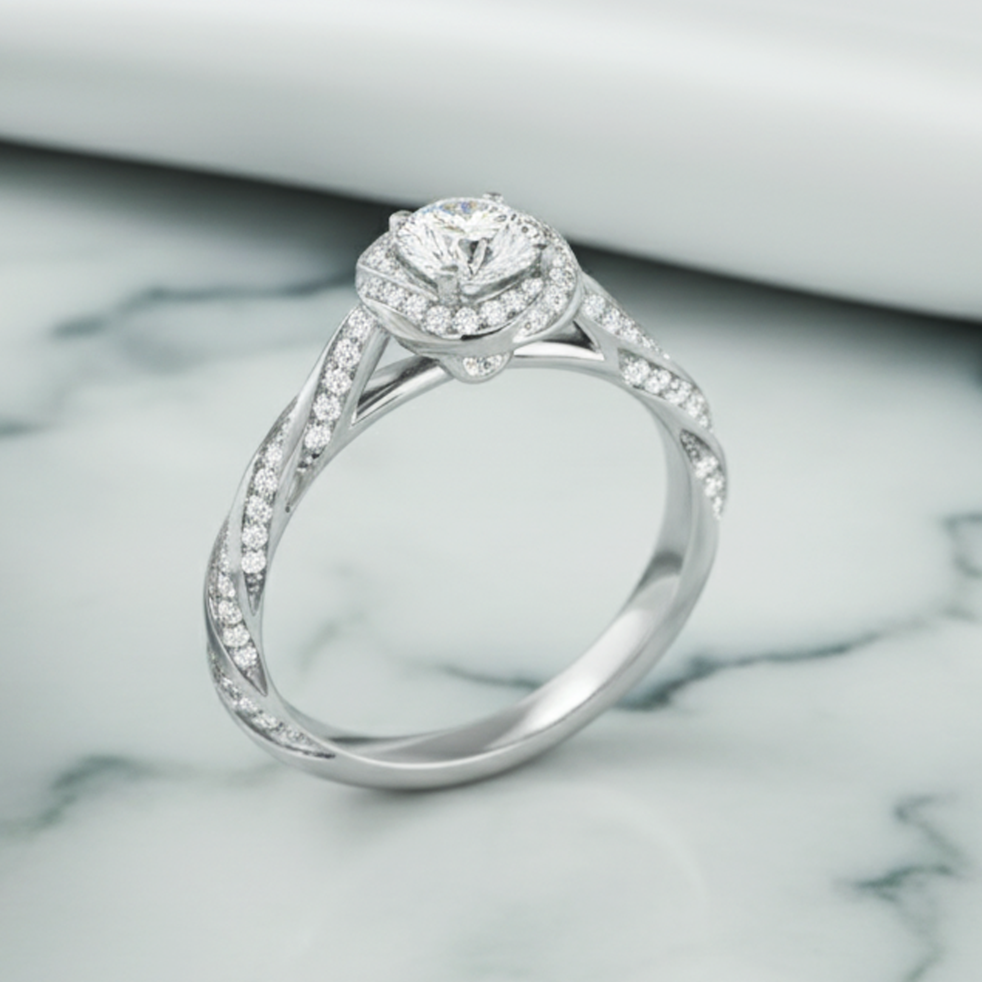 Halo Diamond Ring in Sterling Silver