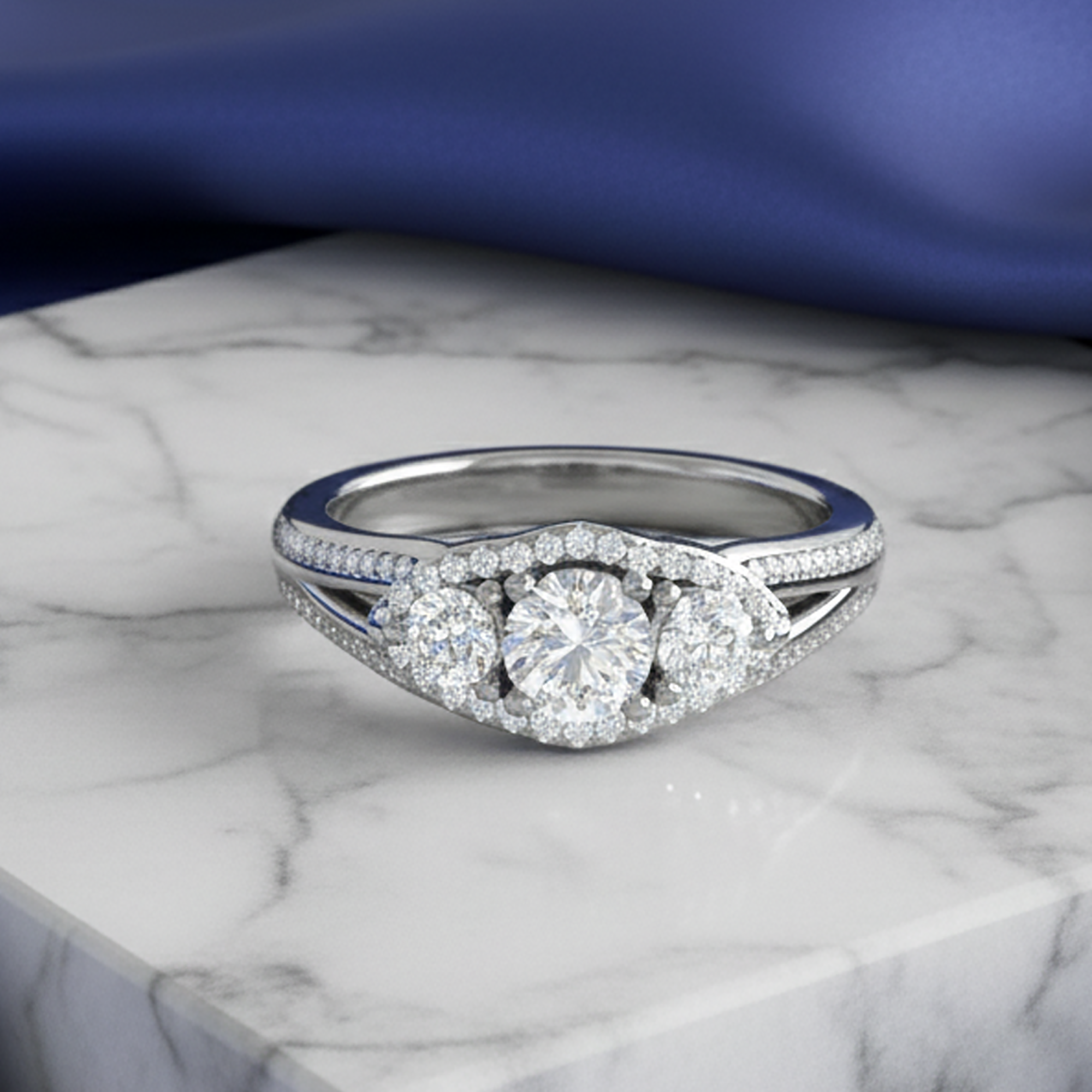 Three Stone Split Shank Ring