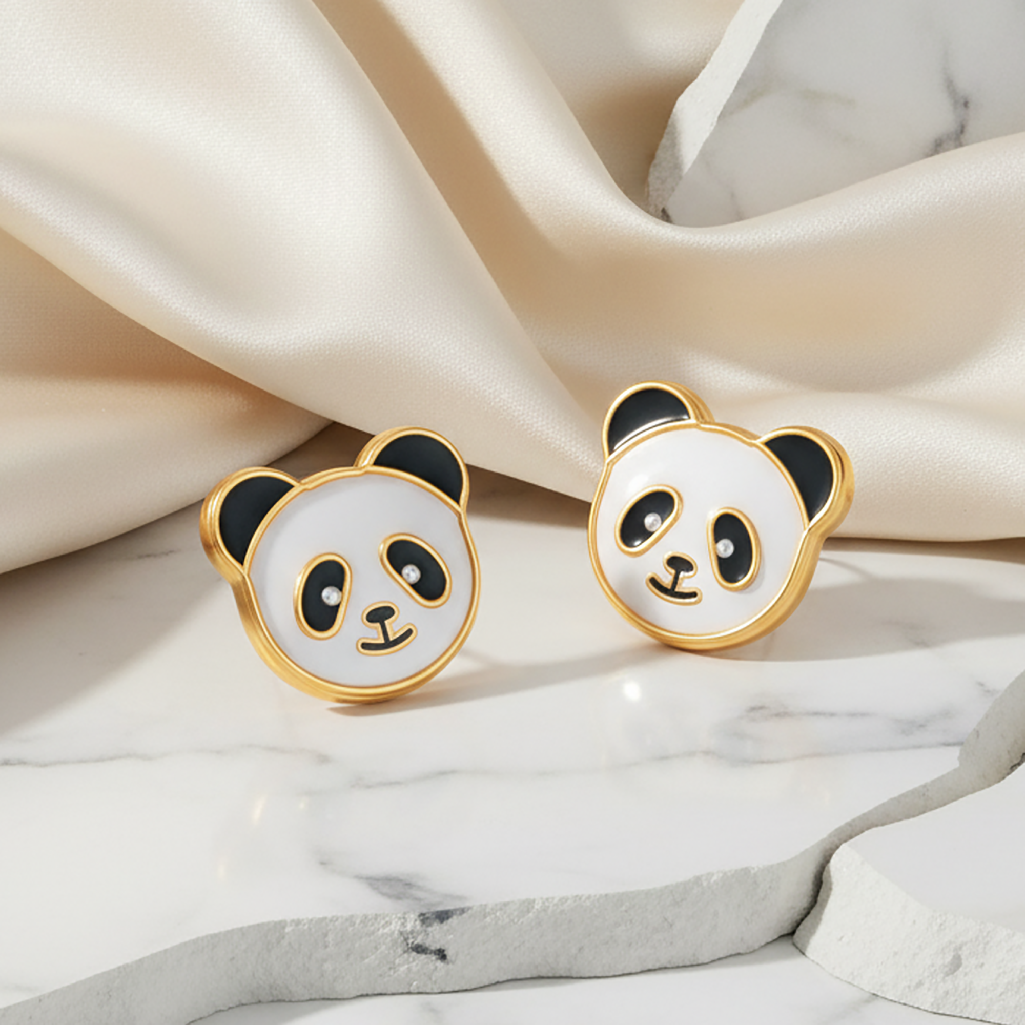 Gold Plated Panda Earrings for Girls