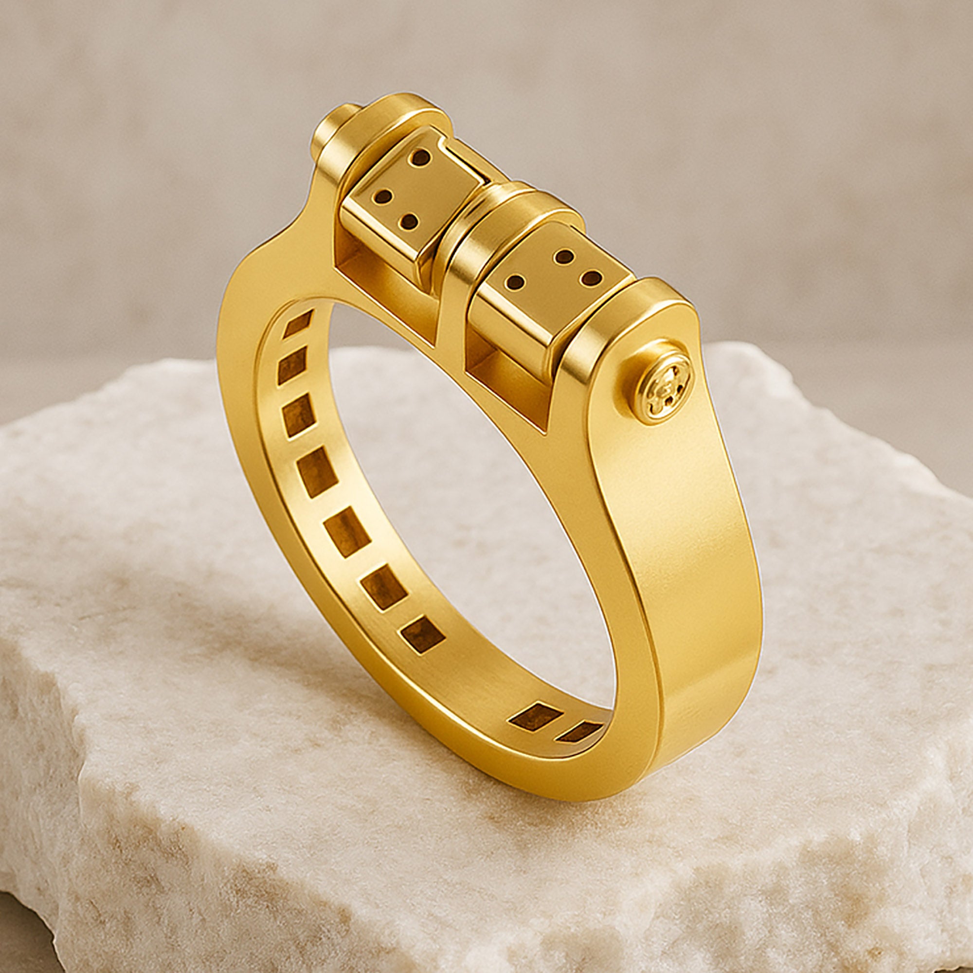 Bold Yellow Gold Plated Lucky Dice Ring
