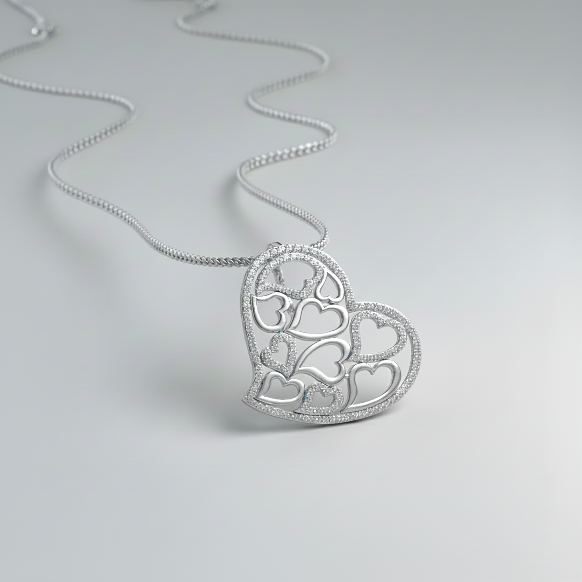 White Gold Multi Heart Pendant
