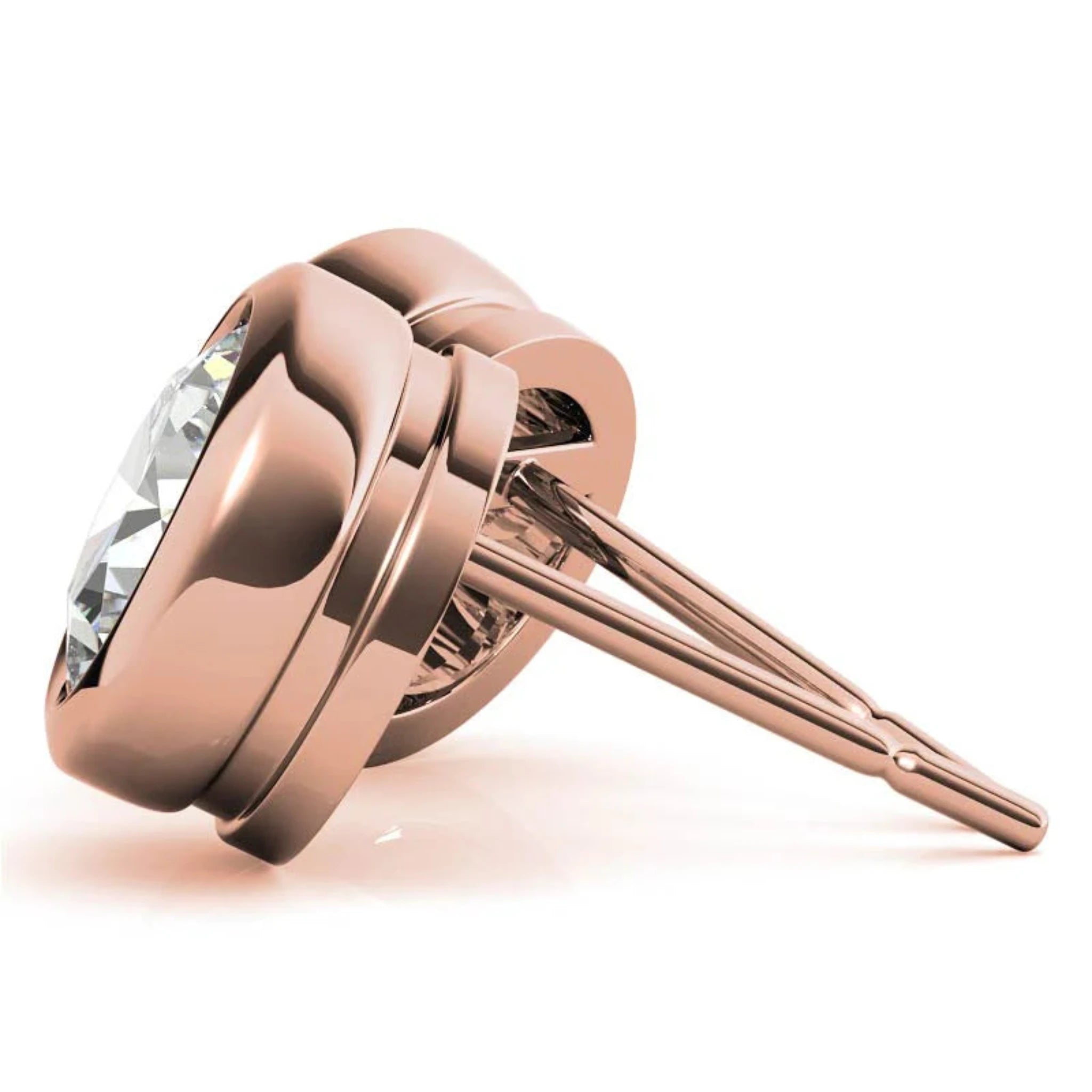Timeless Round Solitaire Rose Gold Silver Bezel-Set Earring For Woman