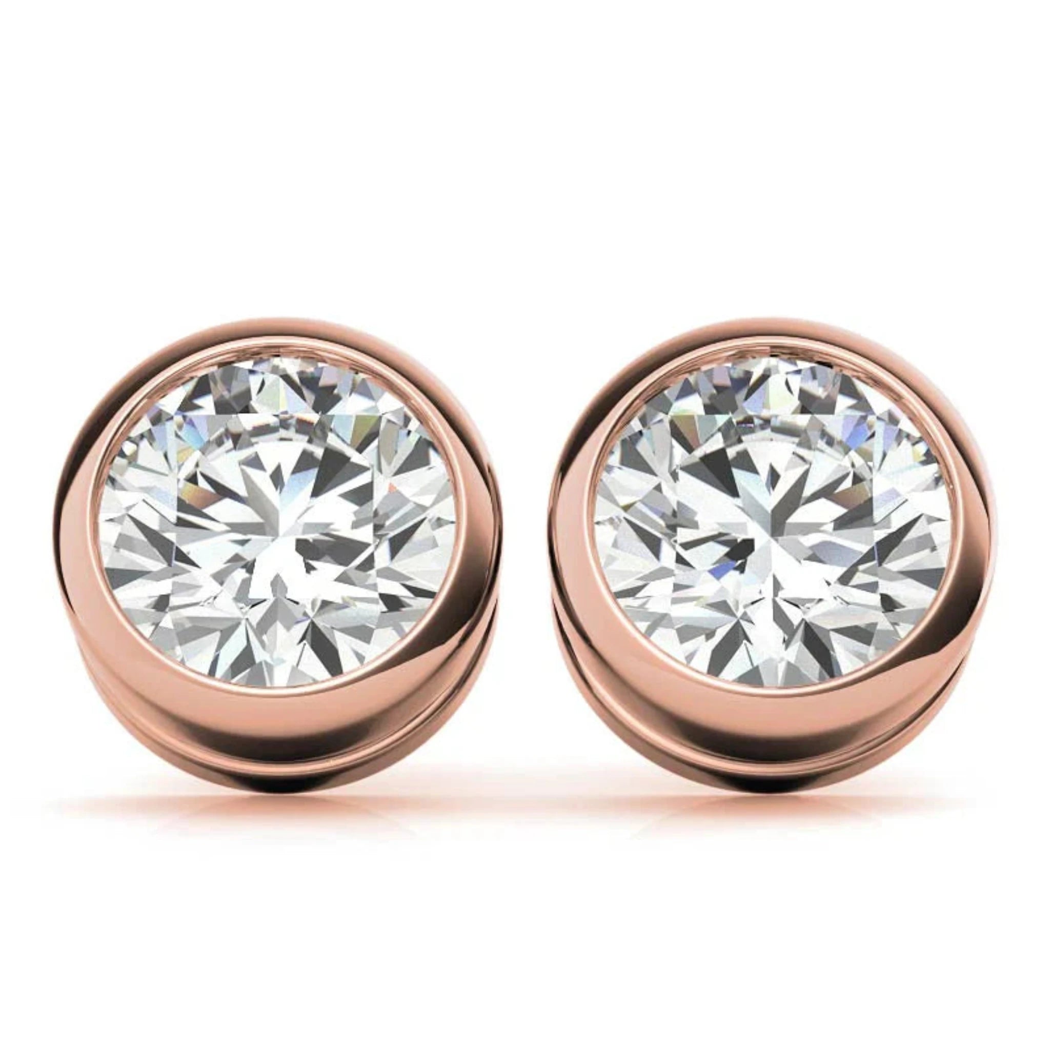 Timeless Round Solitaire Rose Gold Silver Bezel-Set Earring For Woman