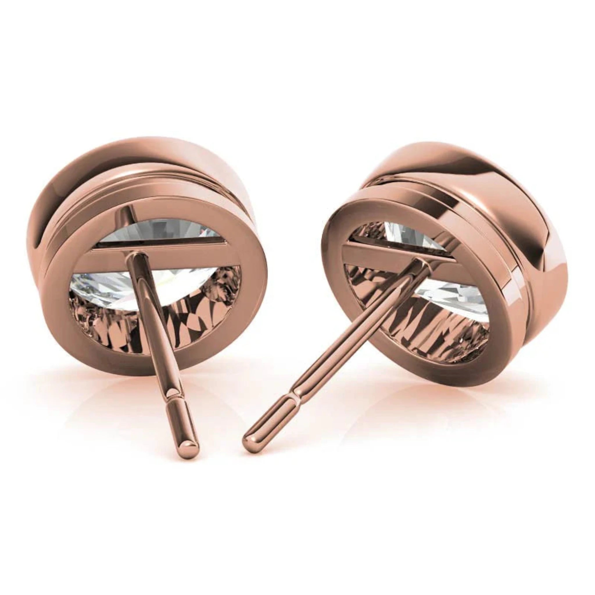 Timeless Round Solitaire Rose Gold Silver Bezel-Set Earring For Woman