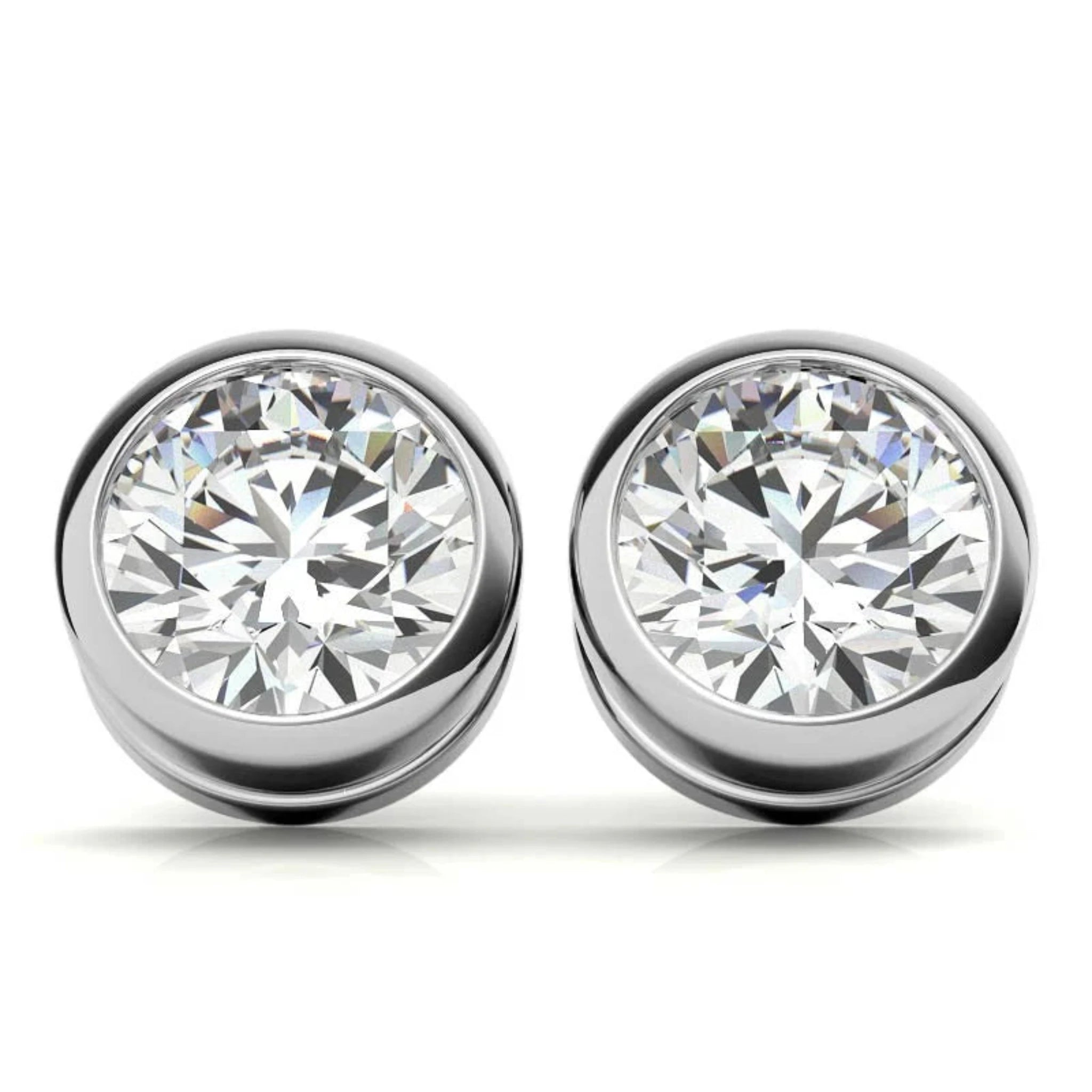 Timeless Round Solitaire White Gold Silver Bezel-Set Earring For Woman