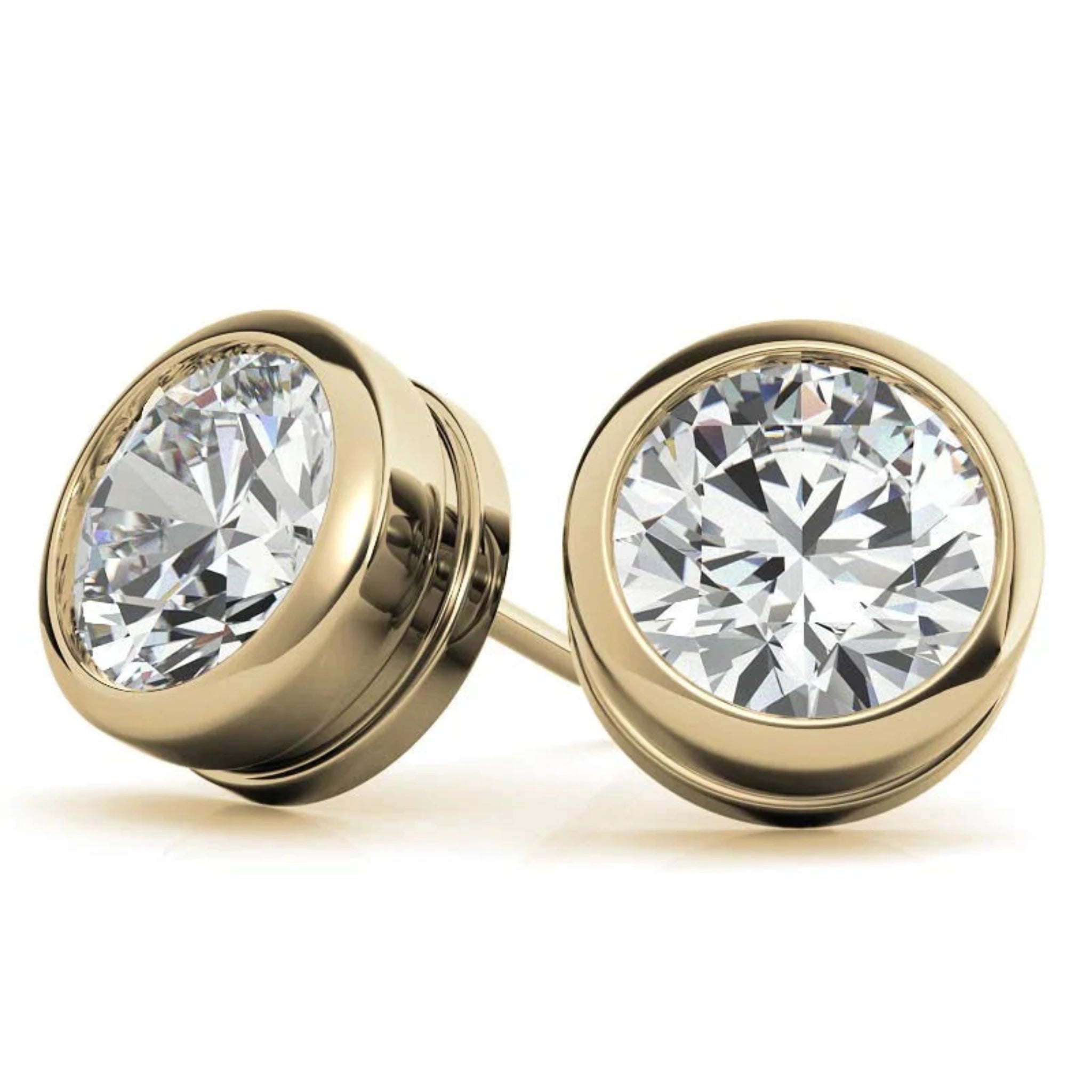 Timeless Round Solitaire Yellow Gold Silver Bezel-Set Earring For Woman