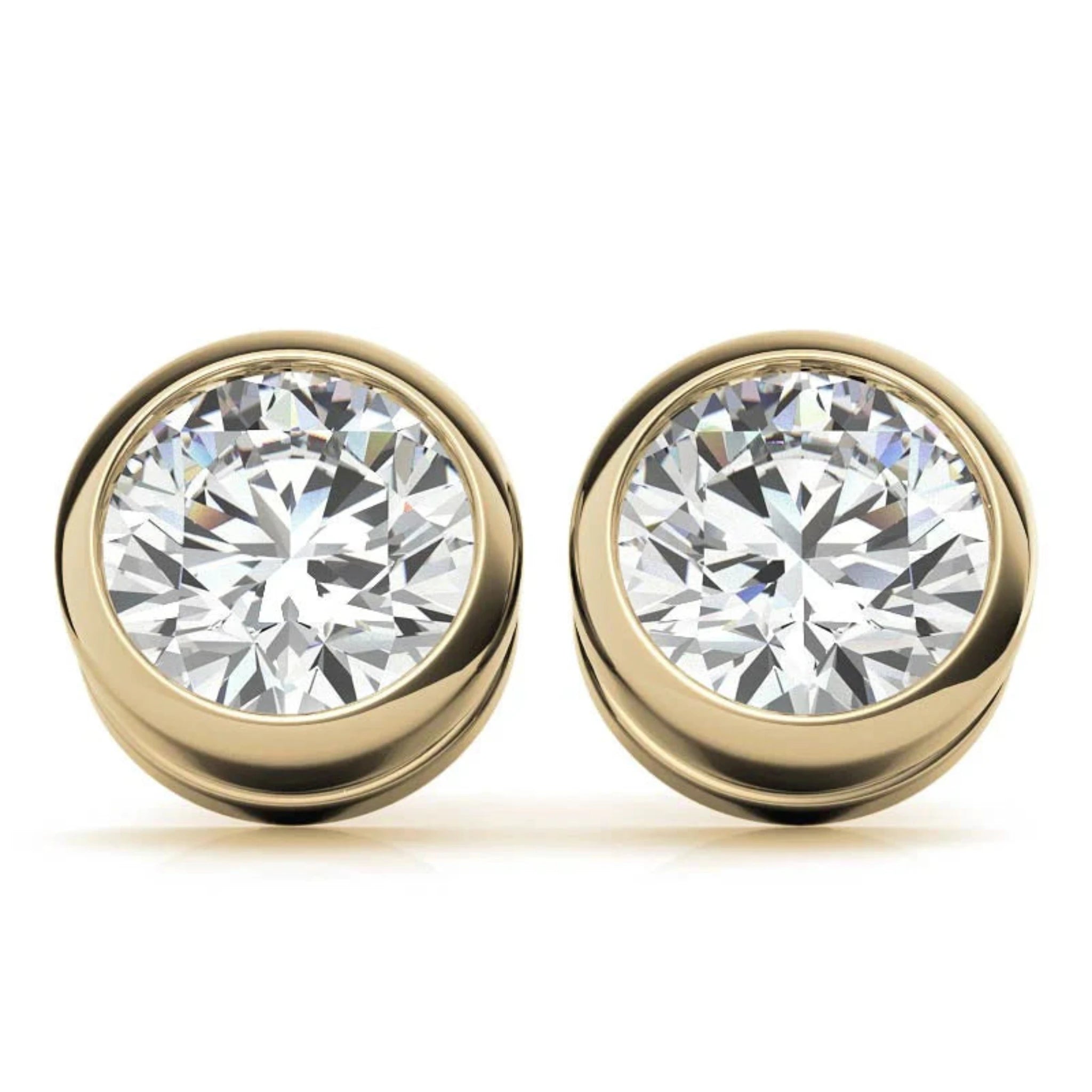 Timeless Round Solitaire Yellow Gold Silver Bezel-Set Earring For Woman