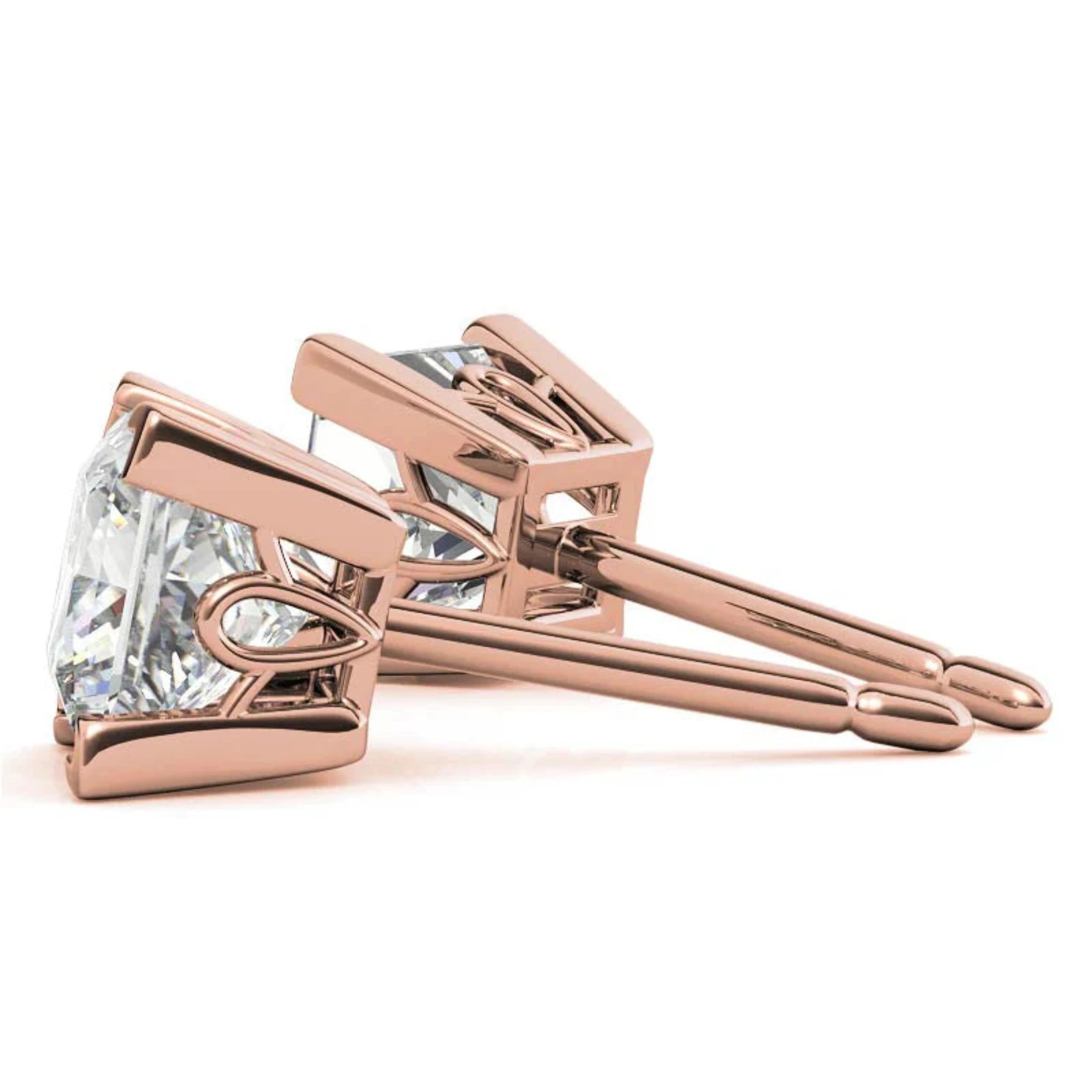 Radiant Princess-Cut Sparkling Rose Gold Silver Block Prong-Set Earrings for Women