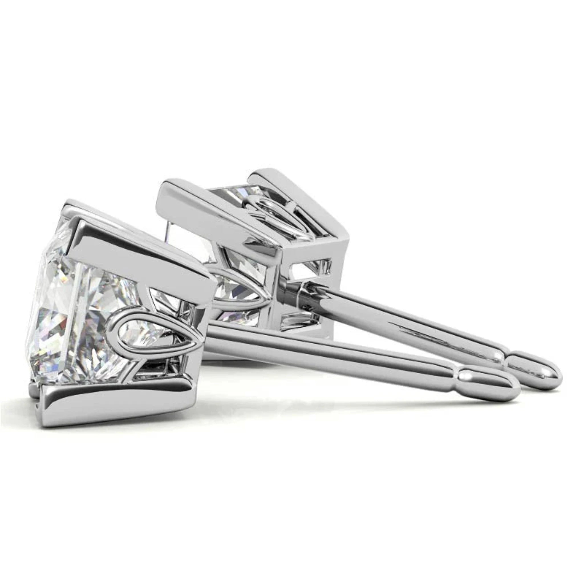 Radiant Princess-Cut Sparkling White Gold Silver Block Prong-Set Earrings for Women
